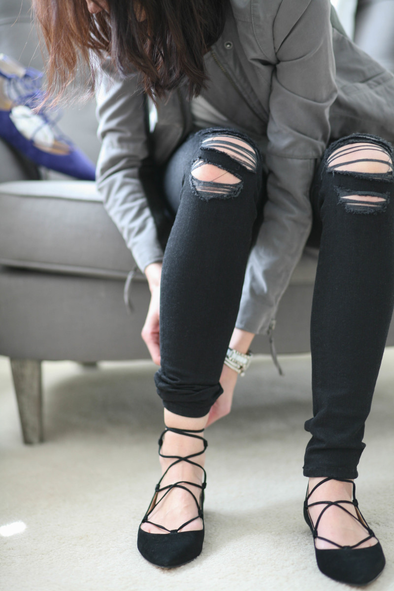 Black Denim, Lace Up flats