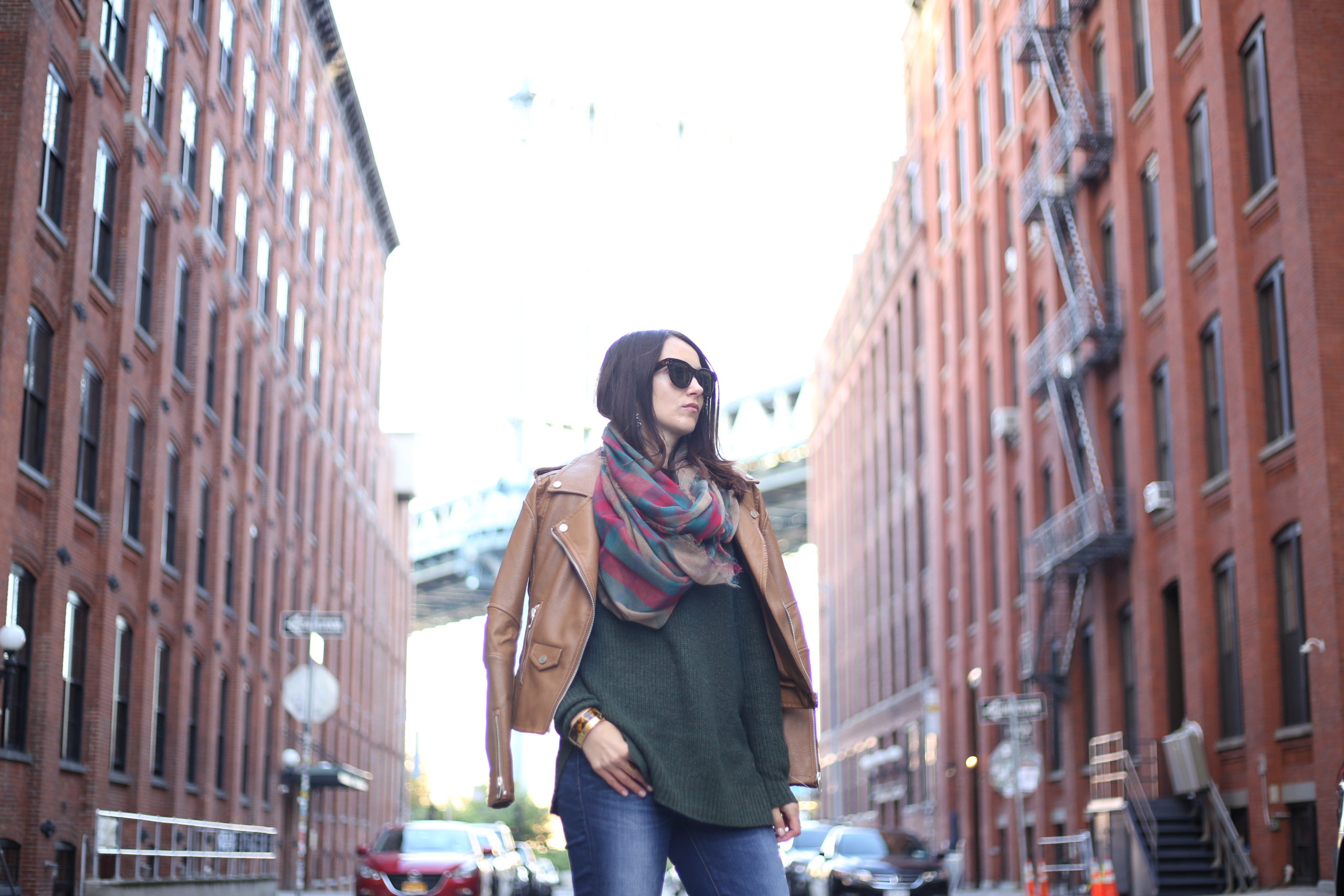 brown leather moto jacket