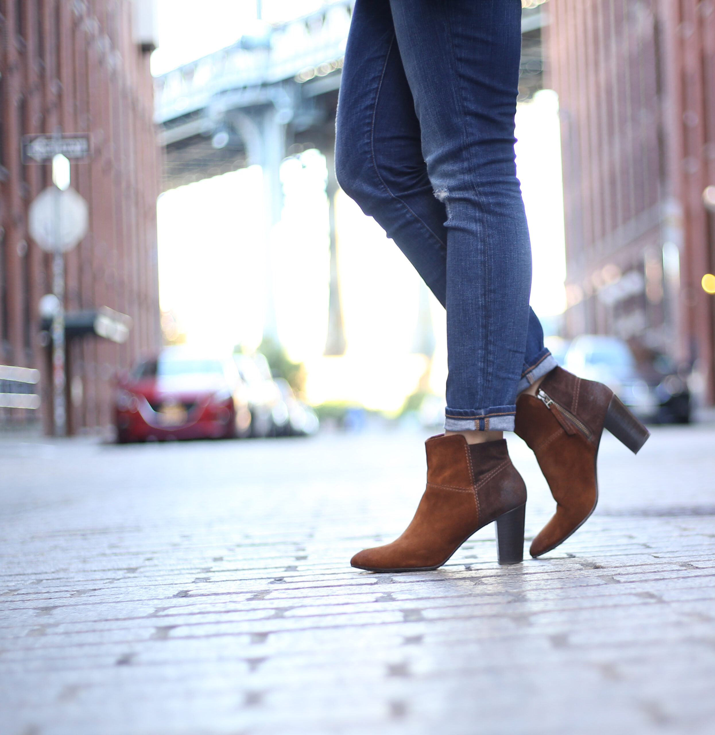 brown suede block heel booties