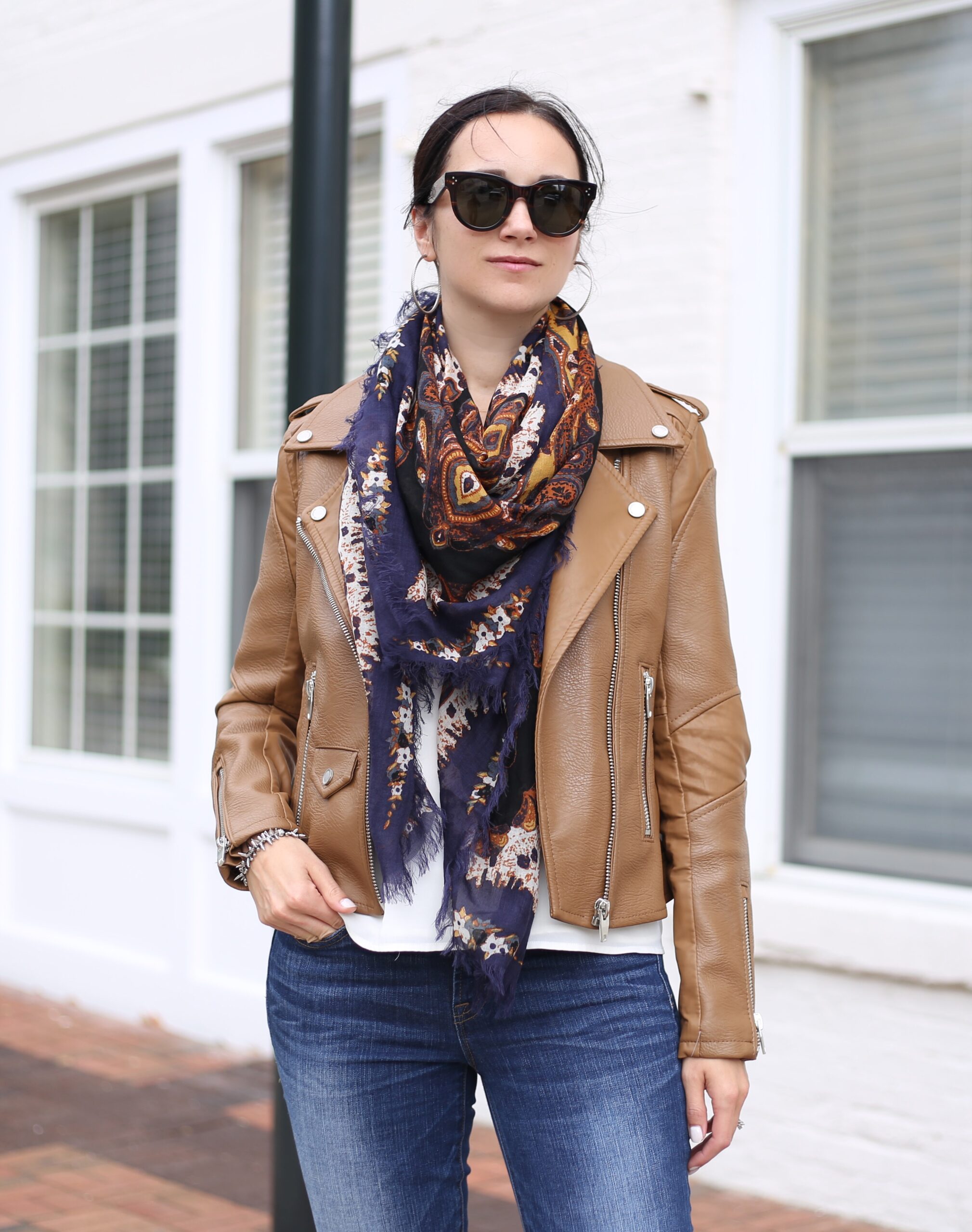 fall outfit inspiration faux leather jacket