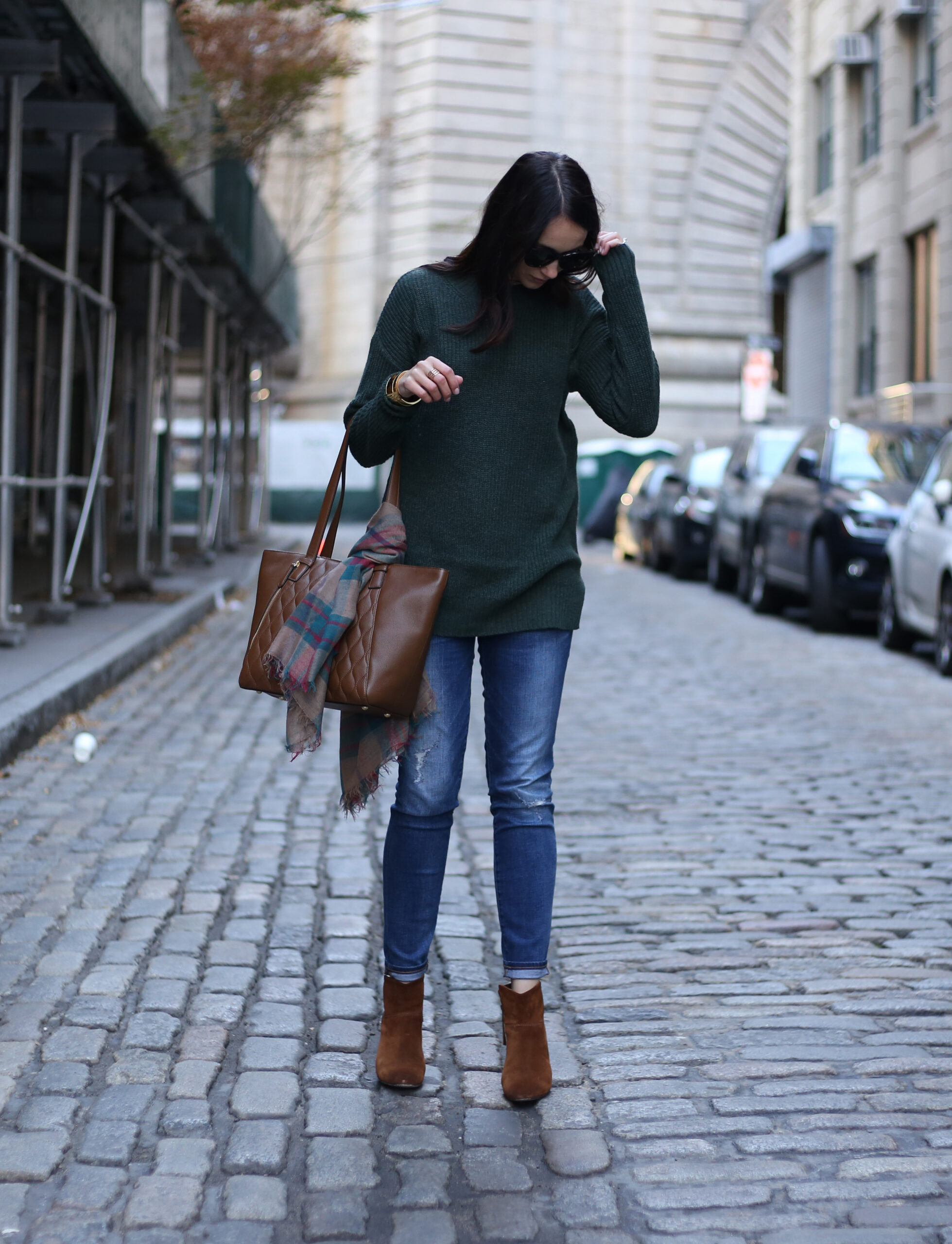 green oversized mock neck sweater