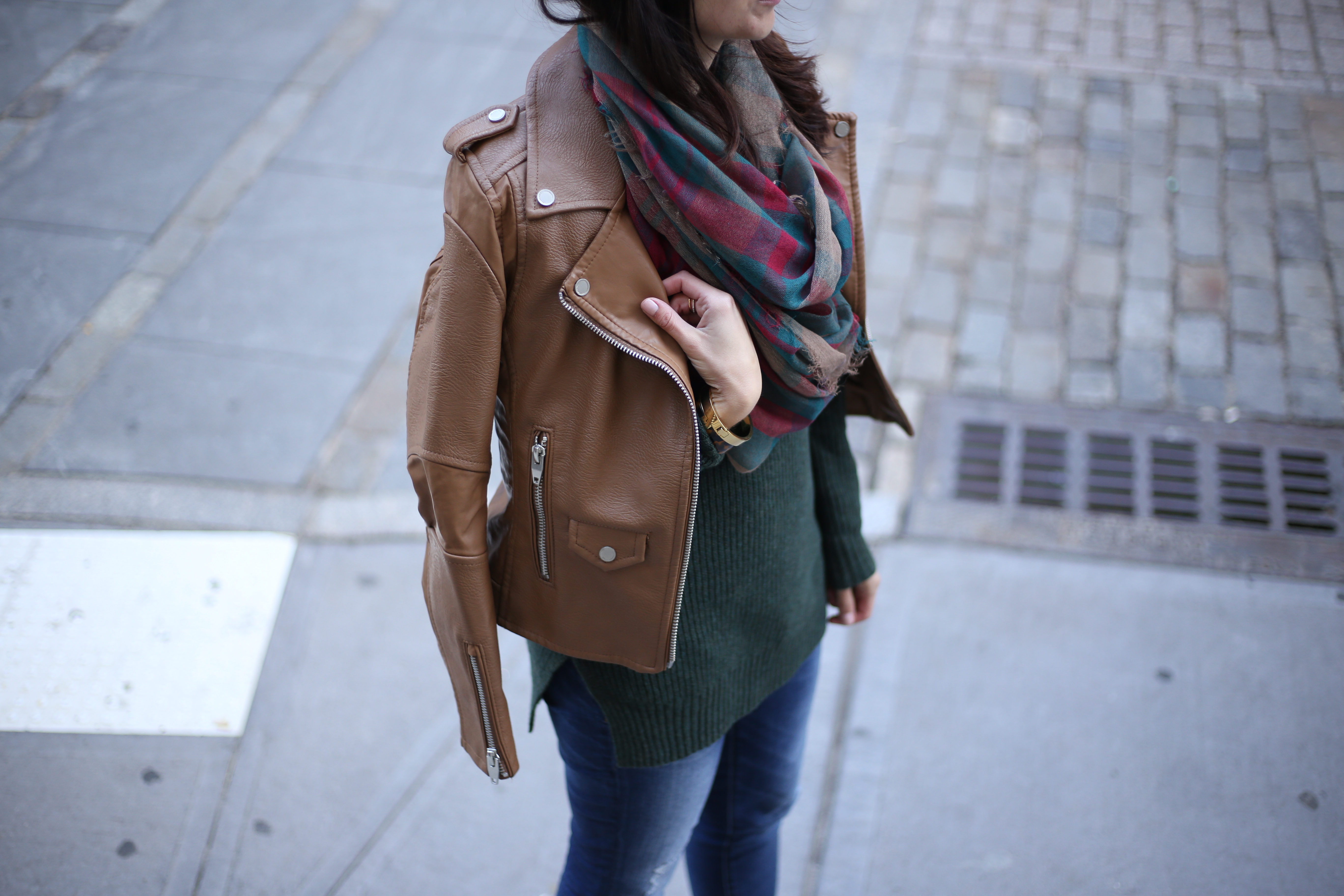 brown leather moto jacket