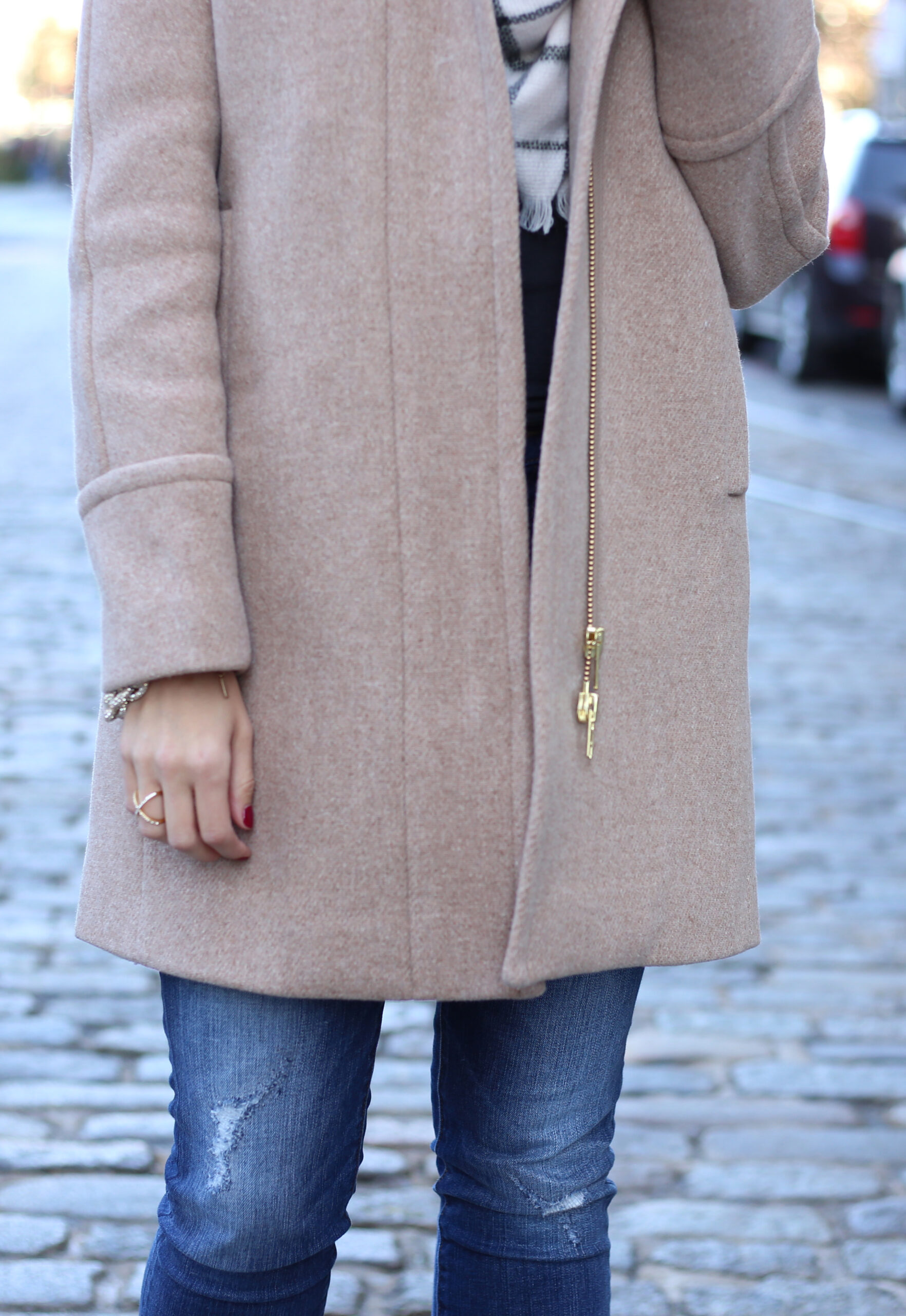 fashion blogger Anna Monteiro of Blushing Rose Style wearing J. Crew coat