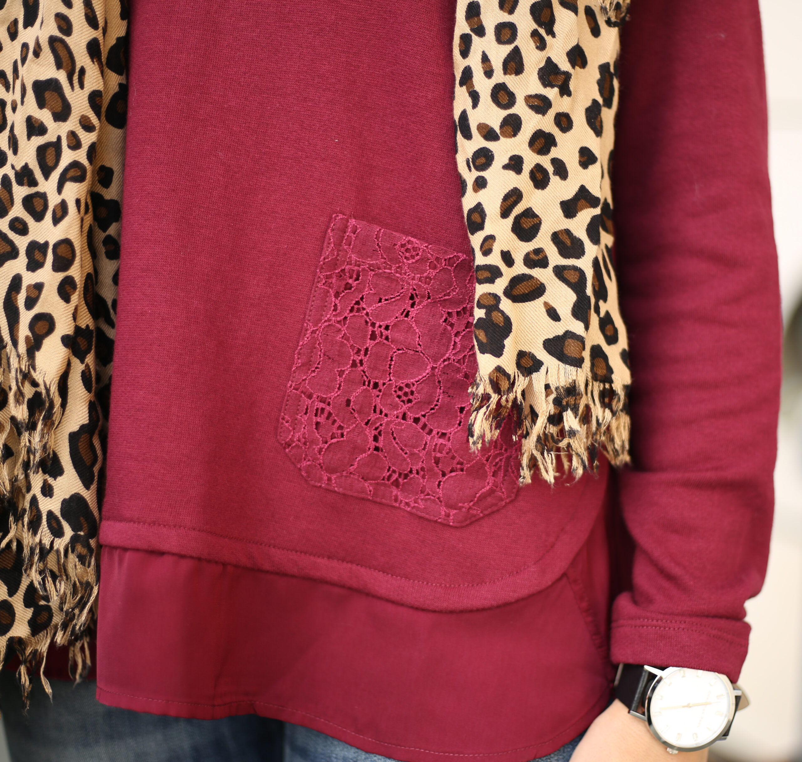 leopard scarf merlot top