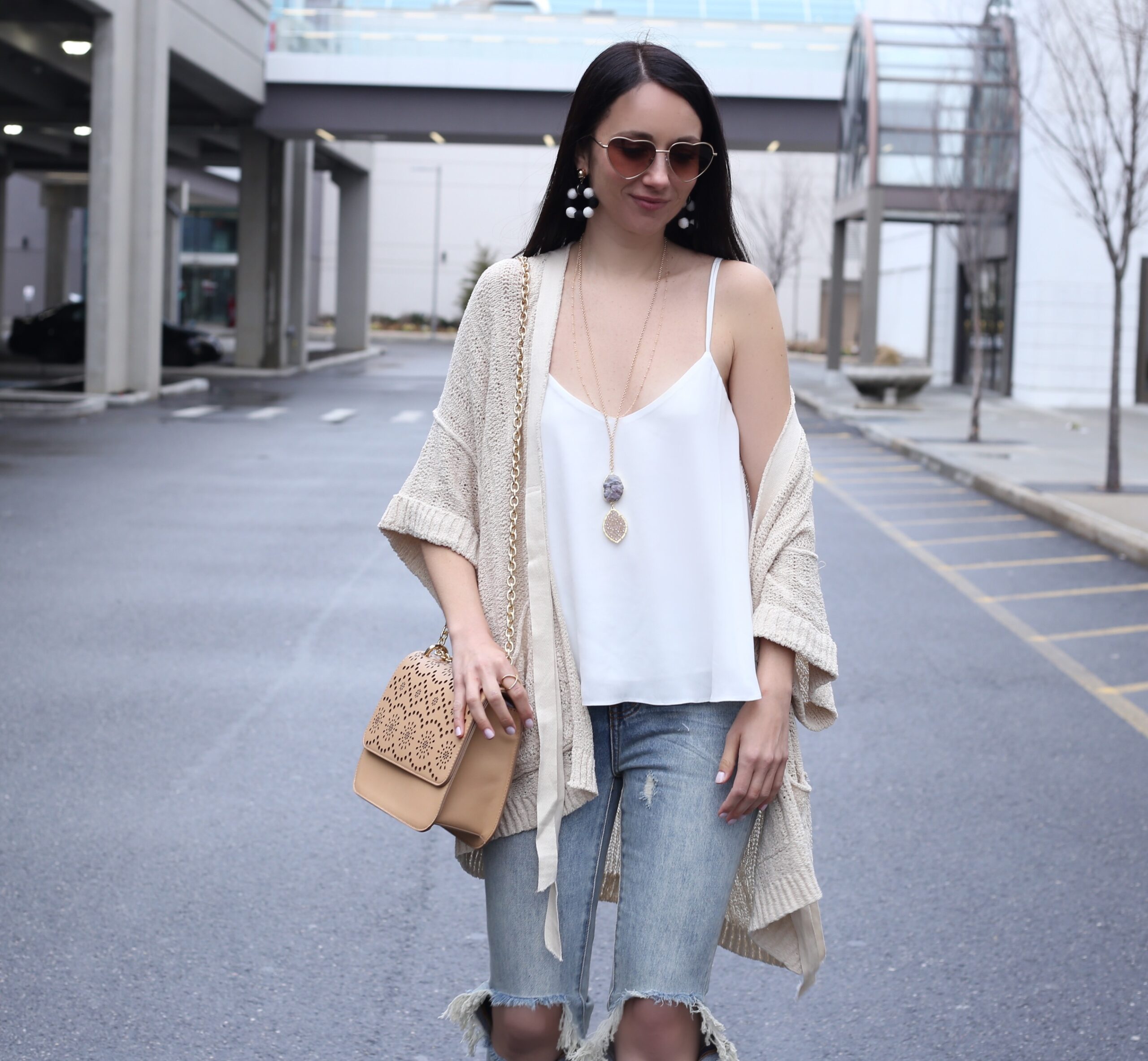 Anna Monteiro of Blushing ROse STyle wearing topshop flutter camisole and free people cardigan from nordstrom