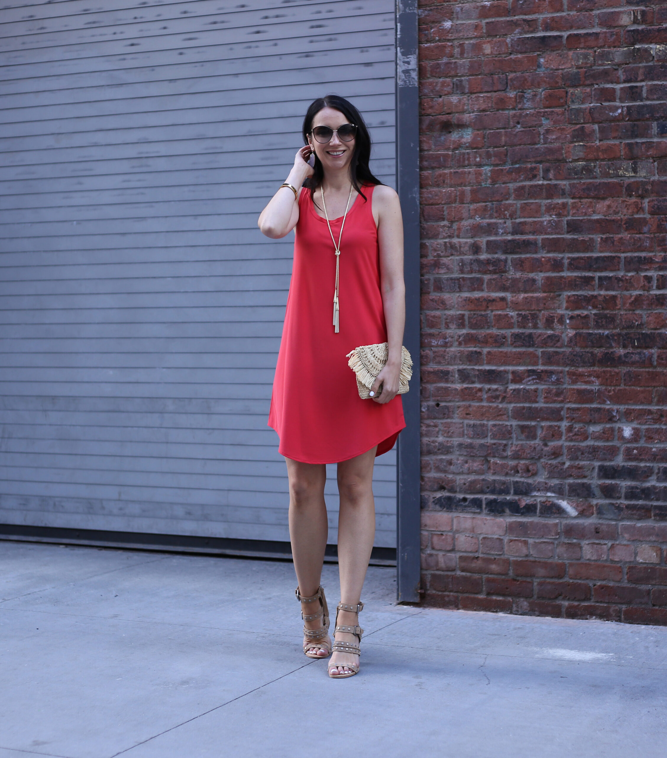 Blogger Anna Monteiro of Blushing ROse Style blog wearing LUSH tank dress from Nordstrom