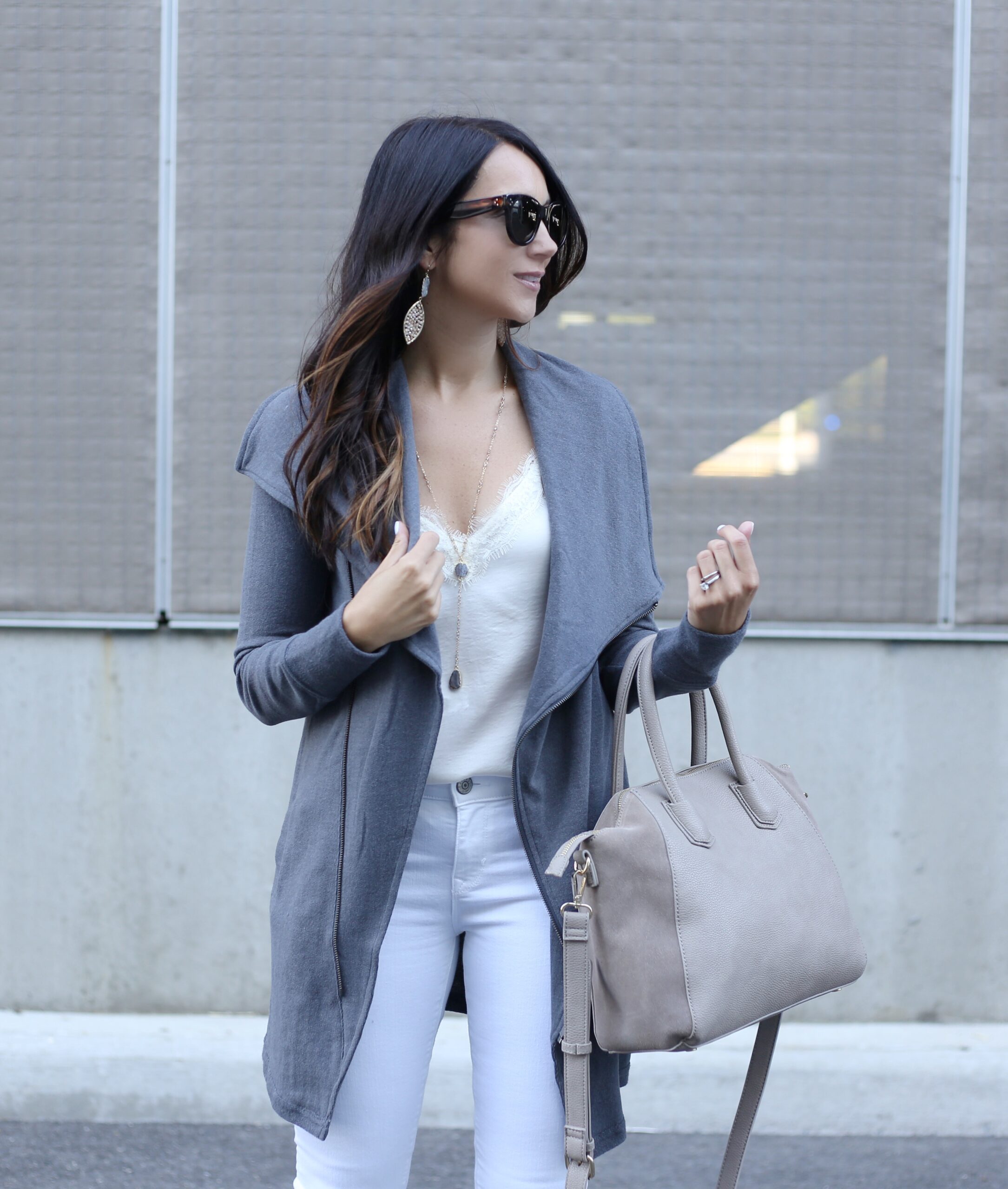 blogger Anna Monteiro of Blushing Rose Style blog wearing white lce trim cami and sole society satchel from the Nordstrom Anniversary Sale 2017