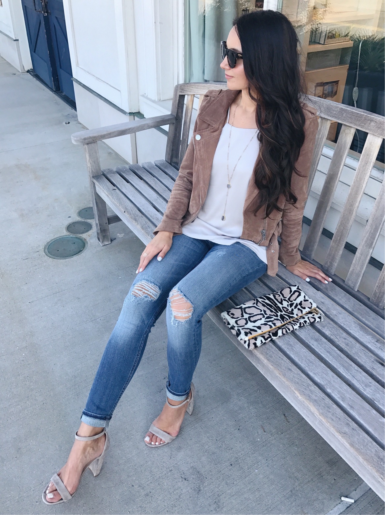 blogger anna monteiro wearing blanknyc suede moto jacket from nordstrom in fall wardrobe update