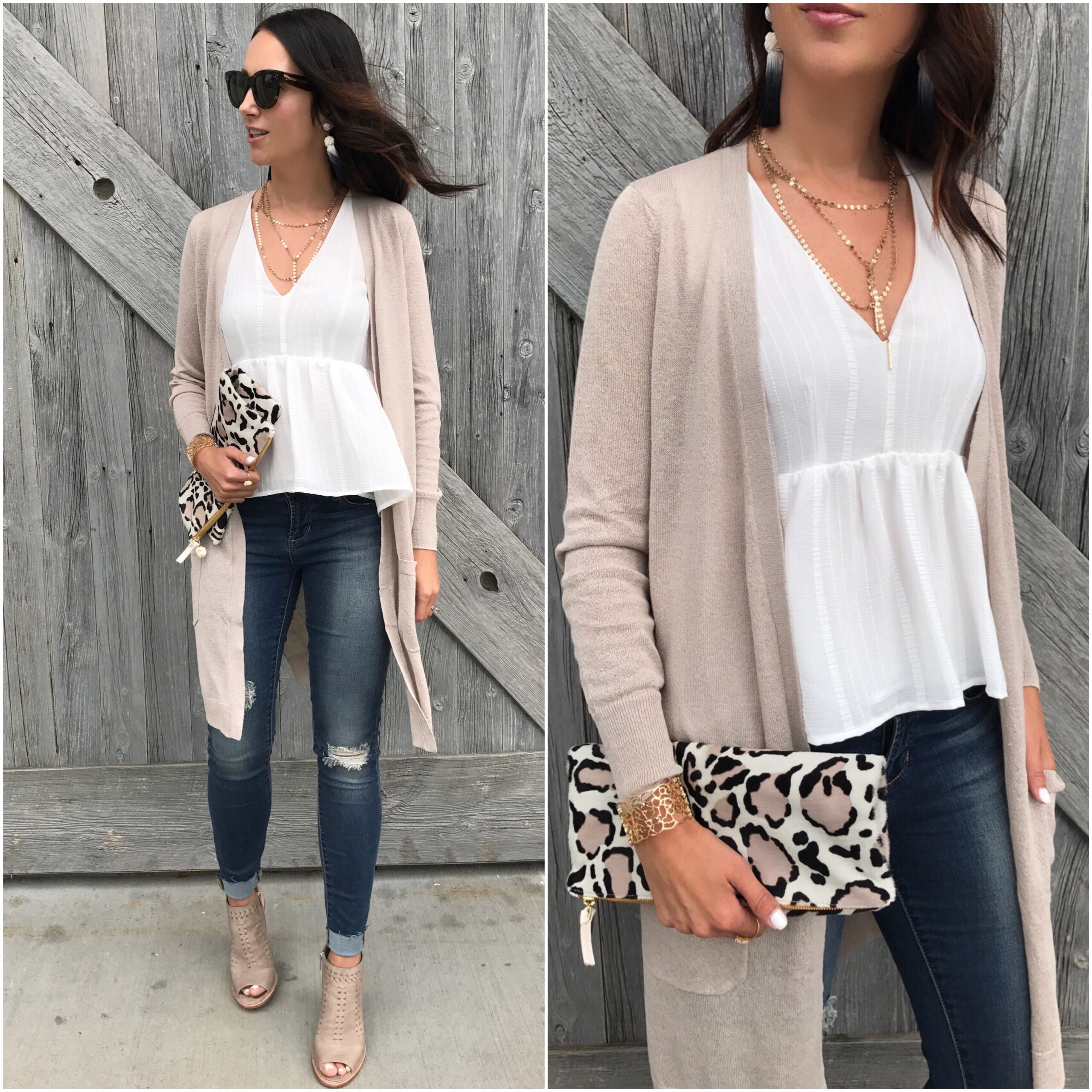 fashion blogger Anna Monteiro of blushing rose style blog wearing 1.state hi lo peplum top and halogen cardigan from nordstrom in the summer to fall outfits