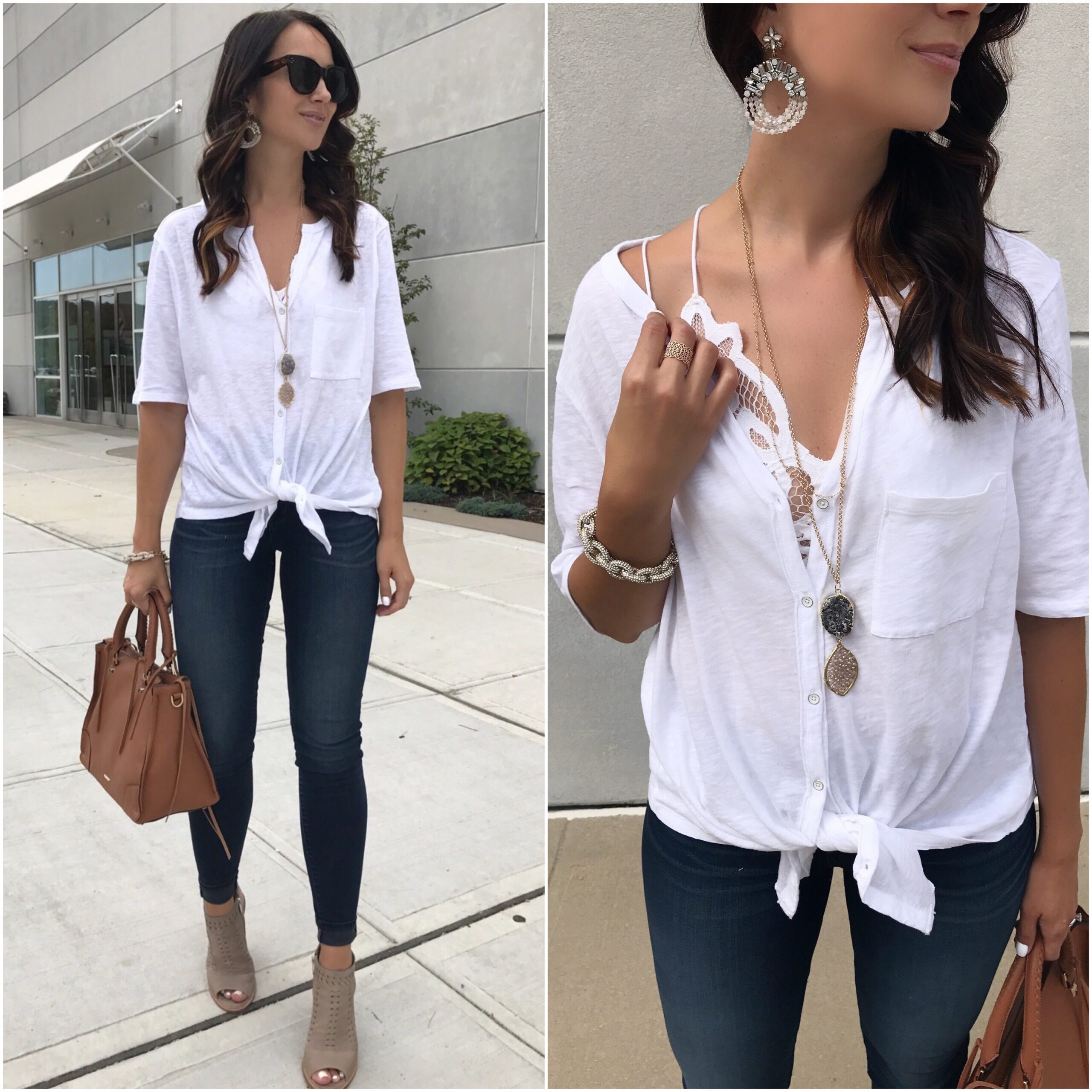 fashion blogger Anna Monteiro wearing caslon tee panacea jewelry rebecca minkoff regan satchel from nordstrom in summer to fall outfits