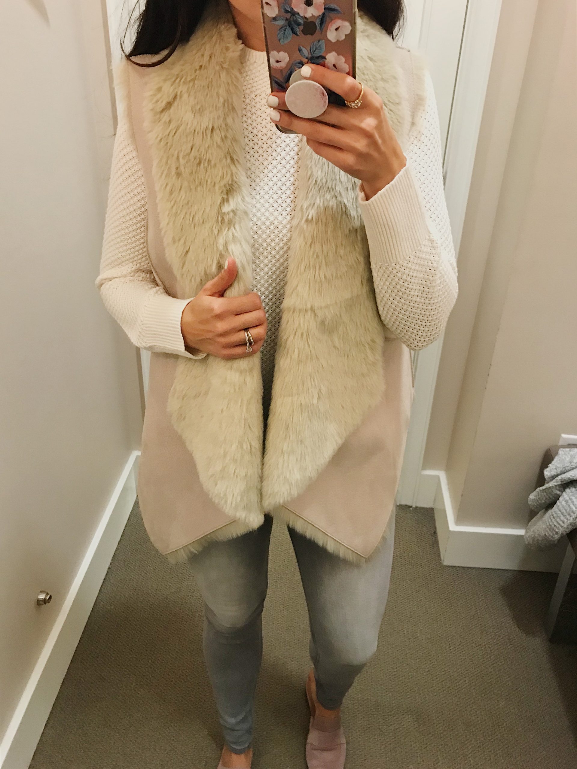 sherpa vest outfit for fall from LOFT sale