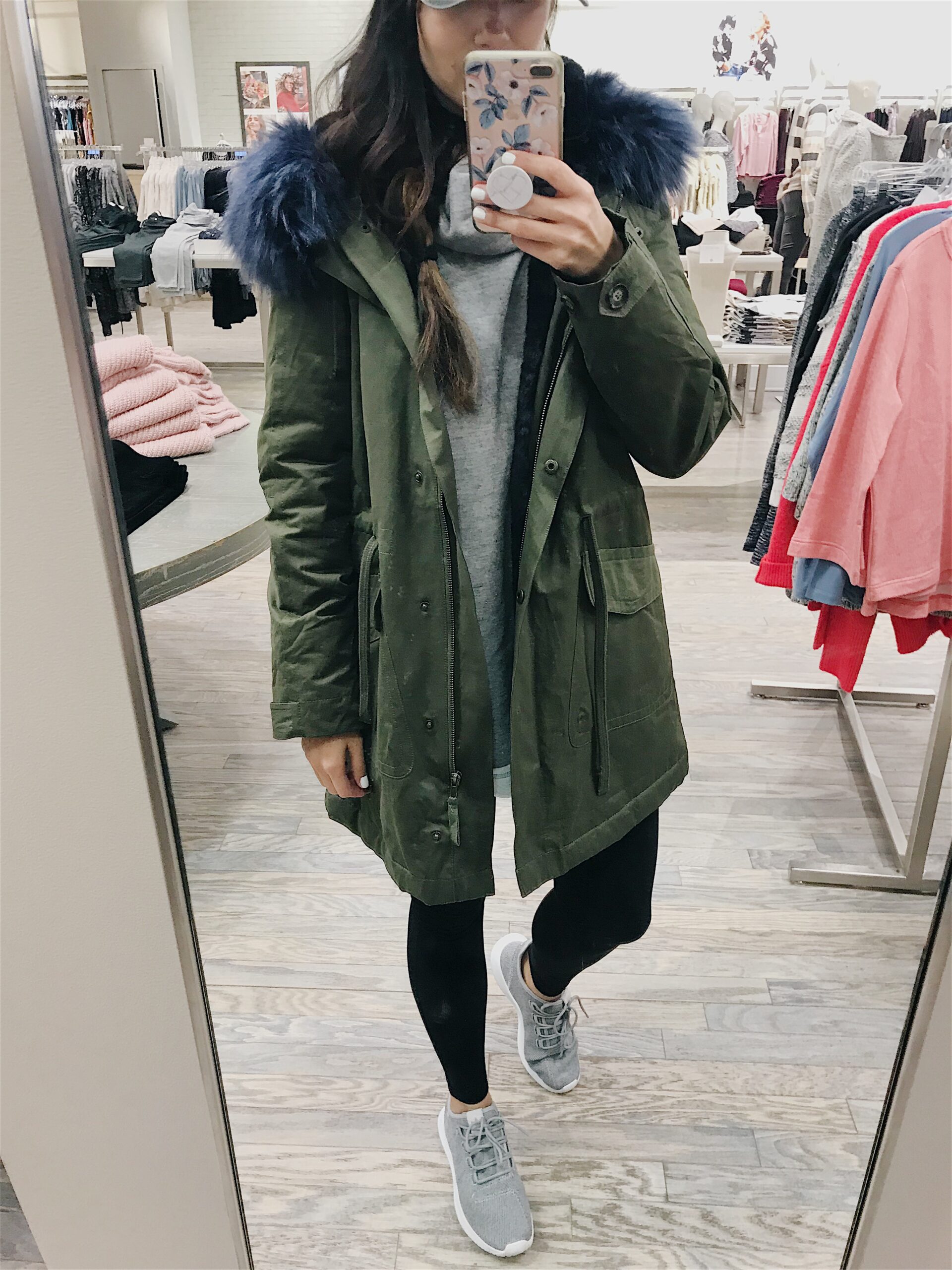 faux fur trim green parka