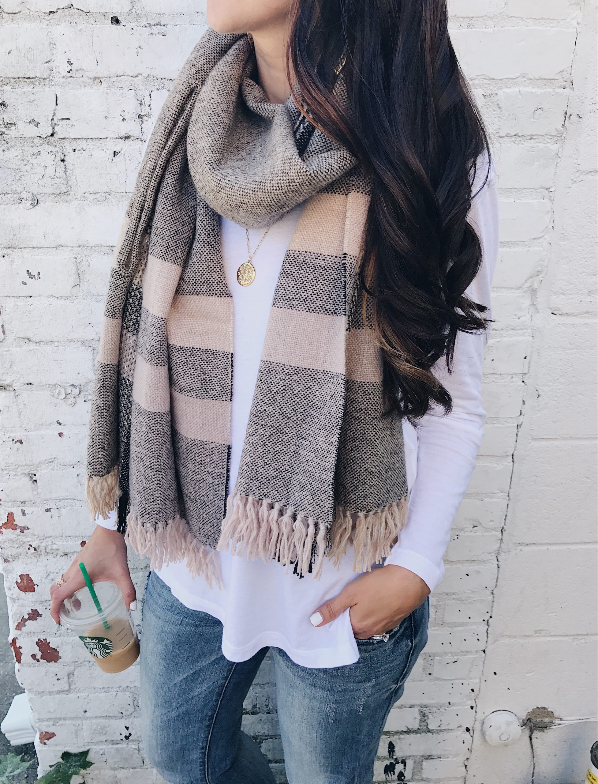 blogger Anna Monteiro from blushing rose style wearing cape that converts into scarf in poncho for fall