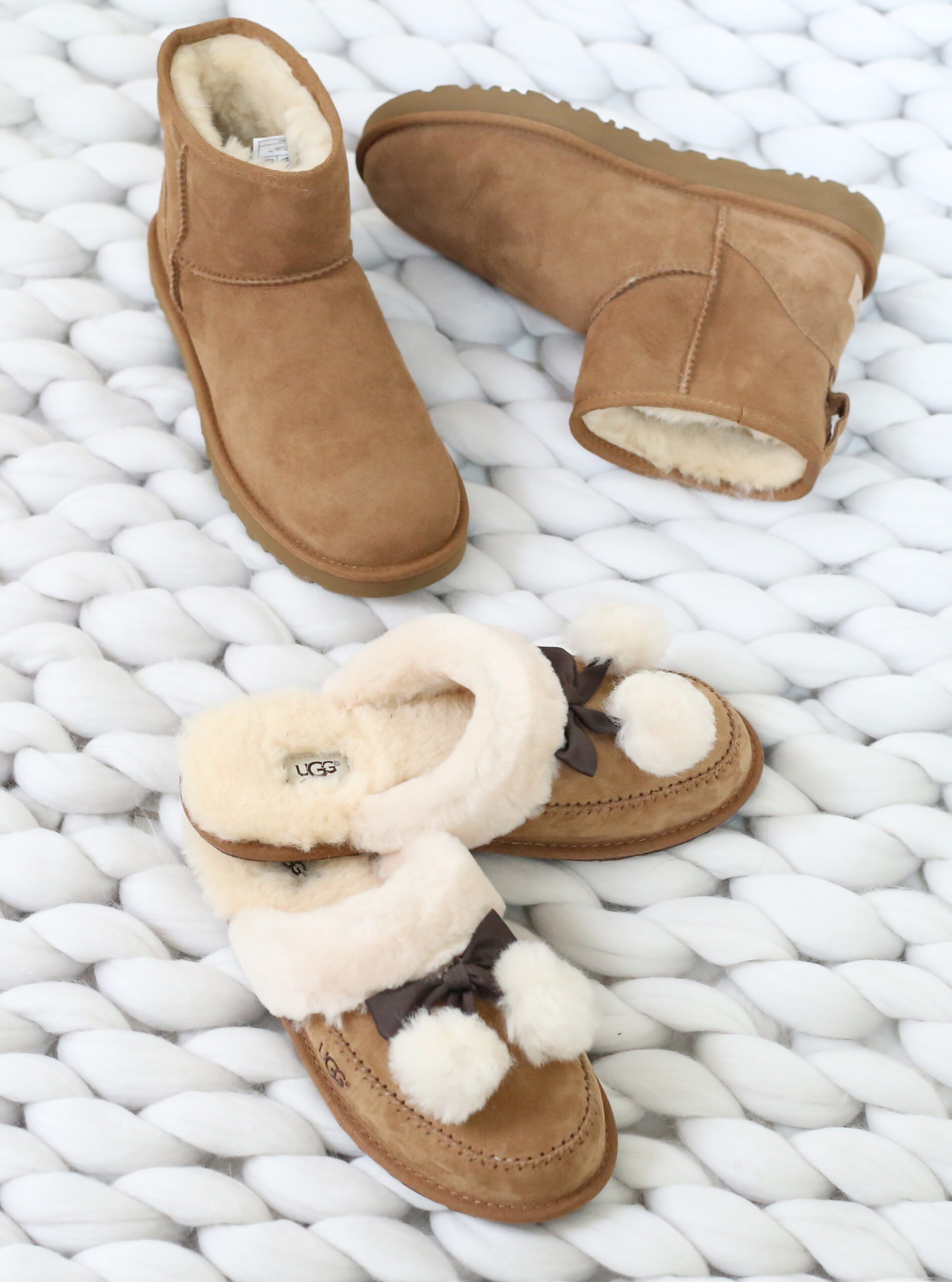 ugg mini classic in chestunt and ugg slippers