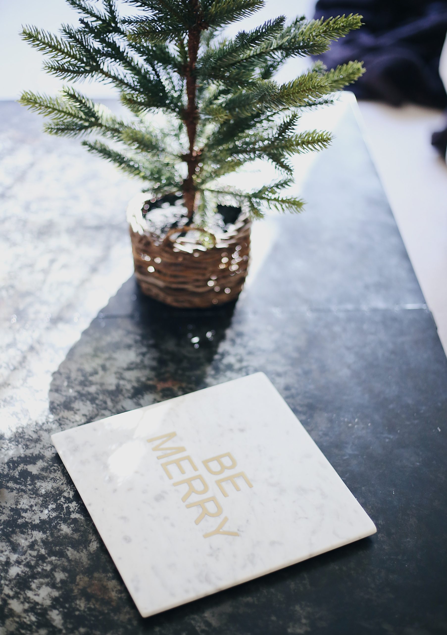 holiday home decor, holiday mini tree, marble cheese tray