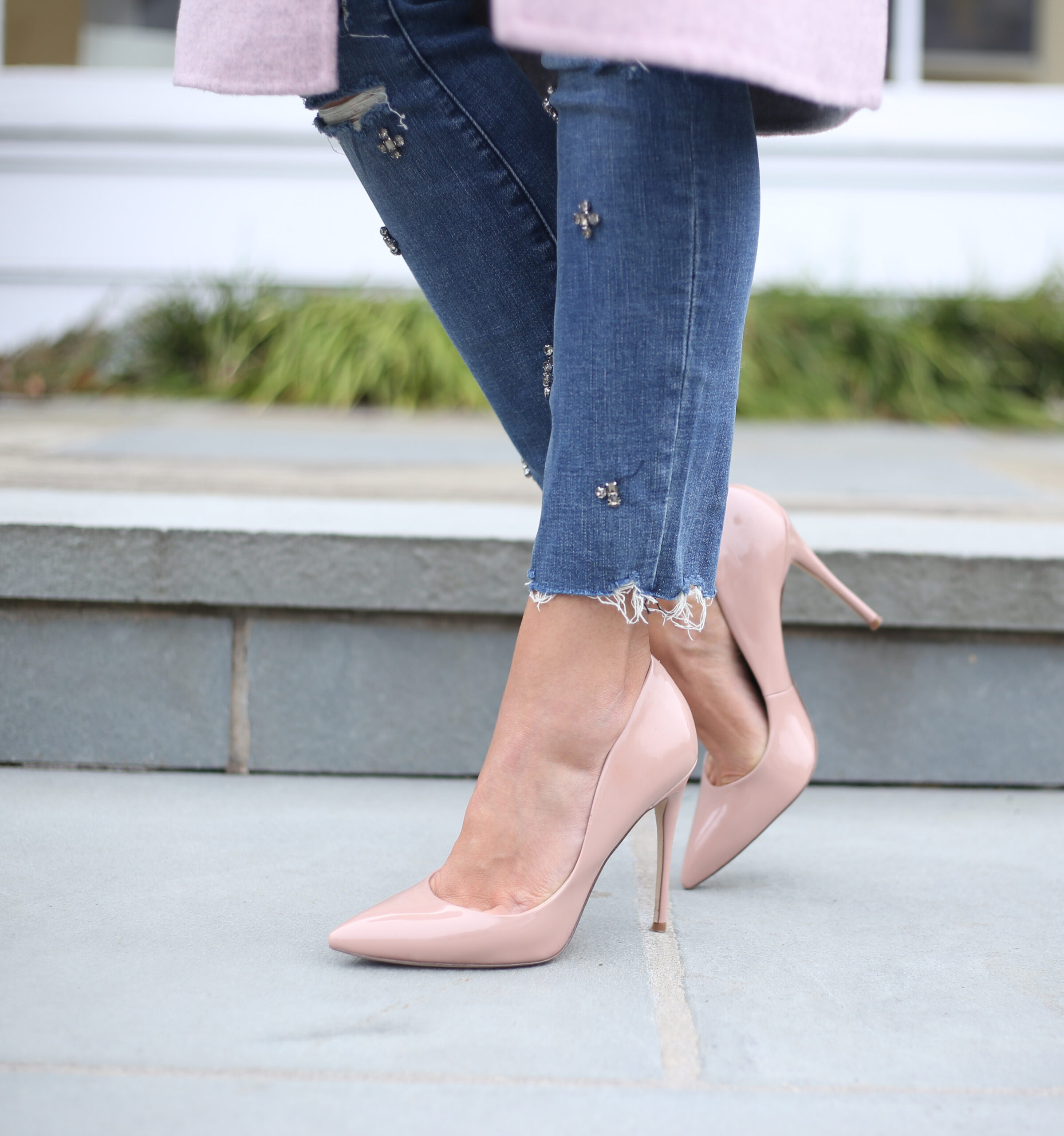 blush patent leather pumps