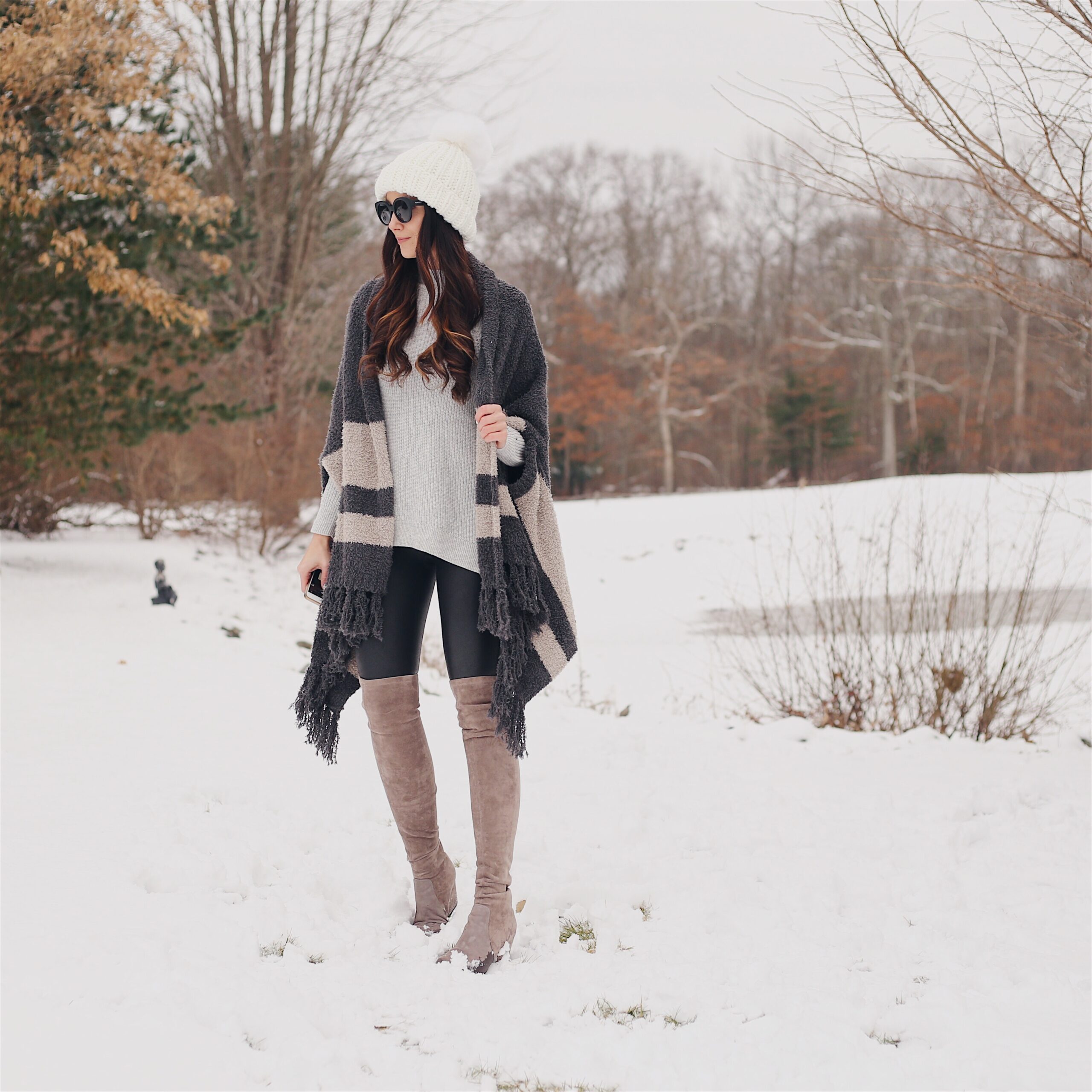 cozy wrap, otk boots, winter outfit