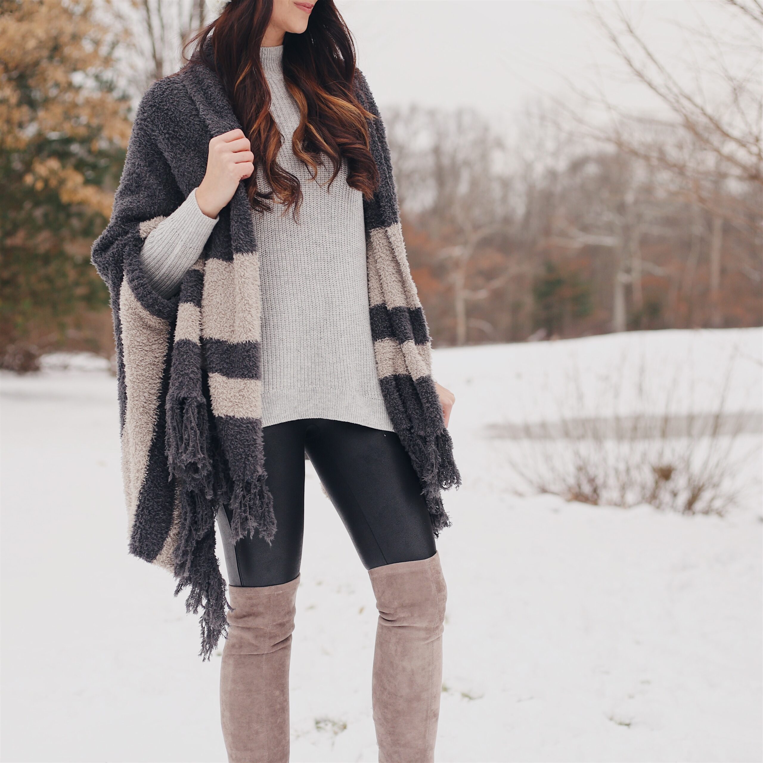 cozy wrap, cute winter outfit