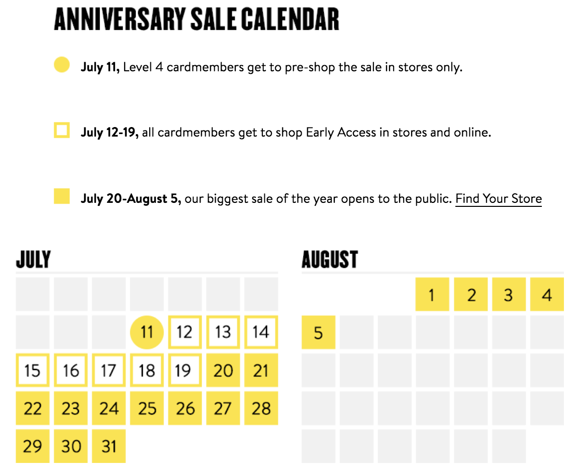 Nordstrom Anniversary Sale calendar