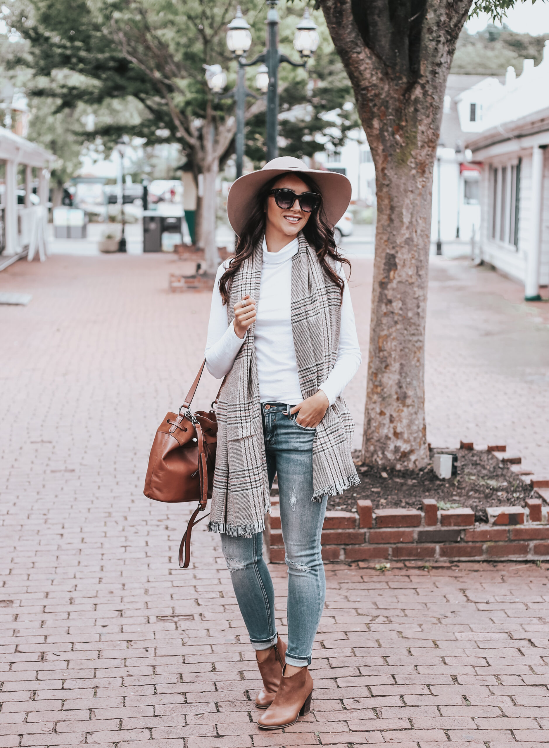 fall fashion, fall outfit, fall style, floppy hat outfit, bucket bag outfit