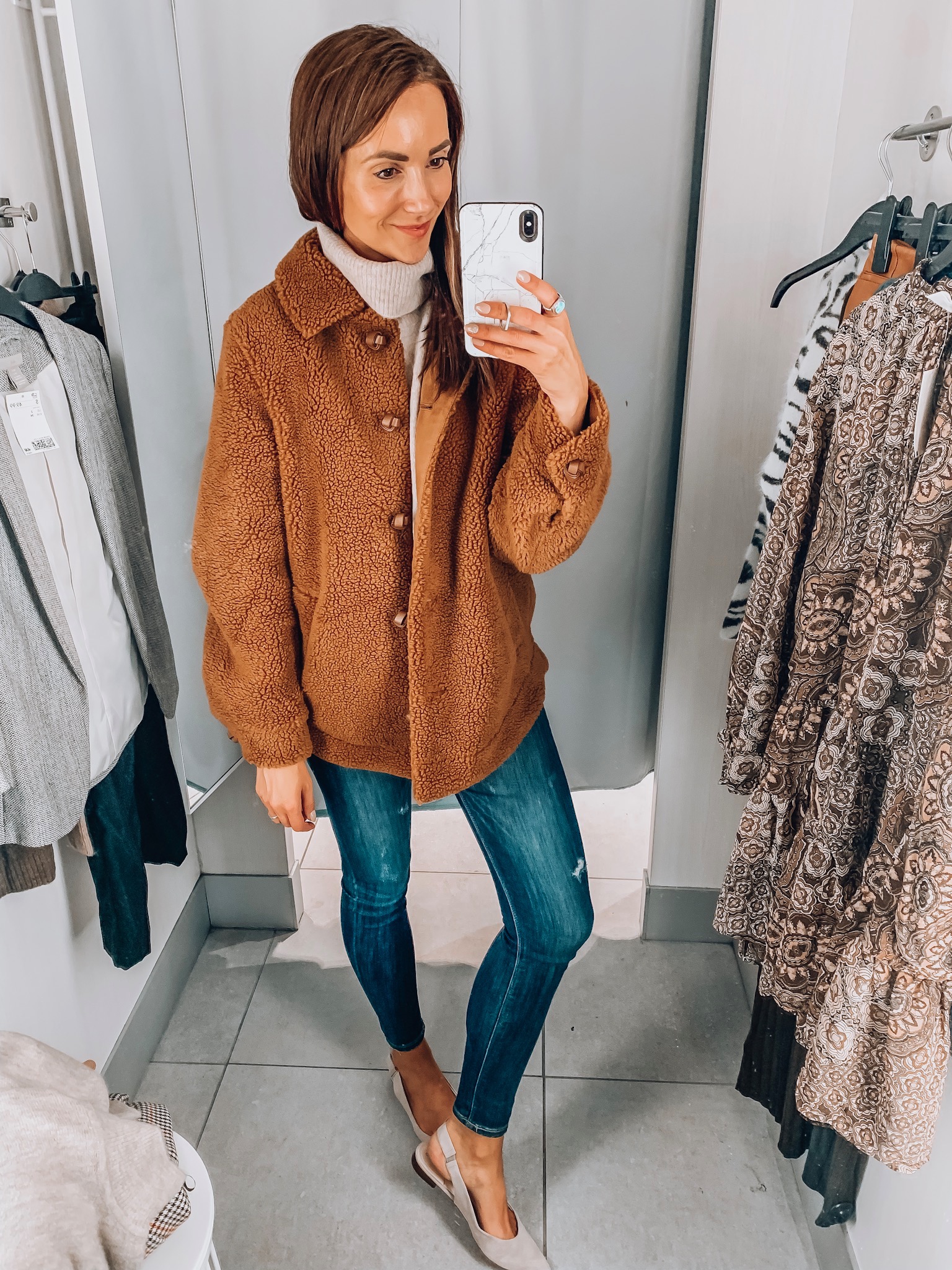 teddy bear coat, h&m try-on