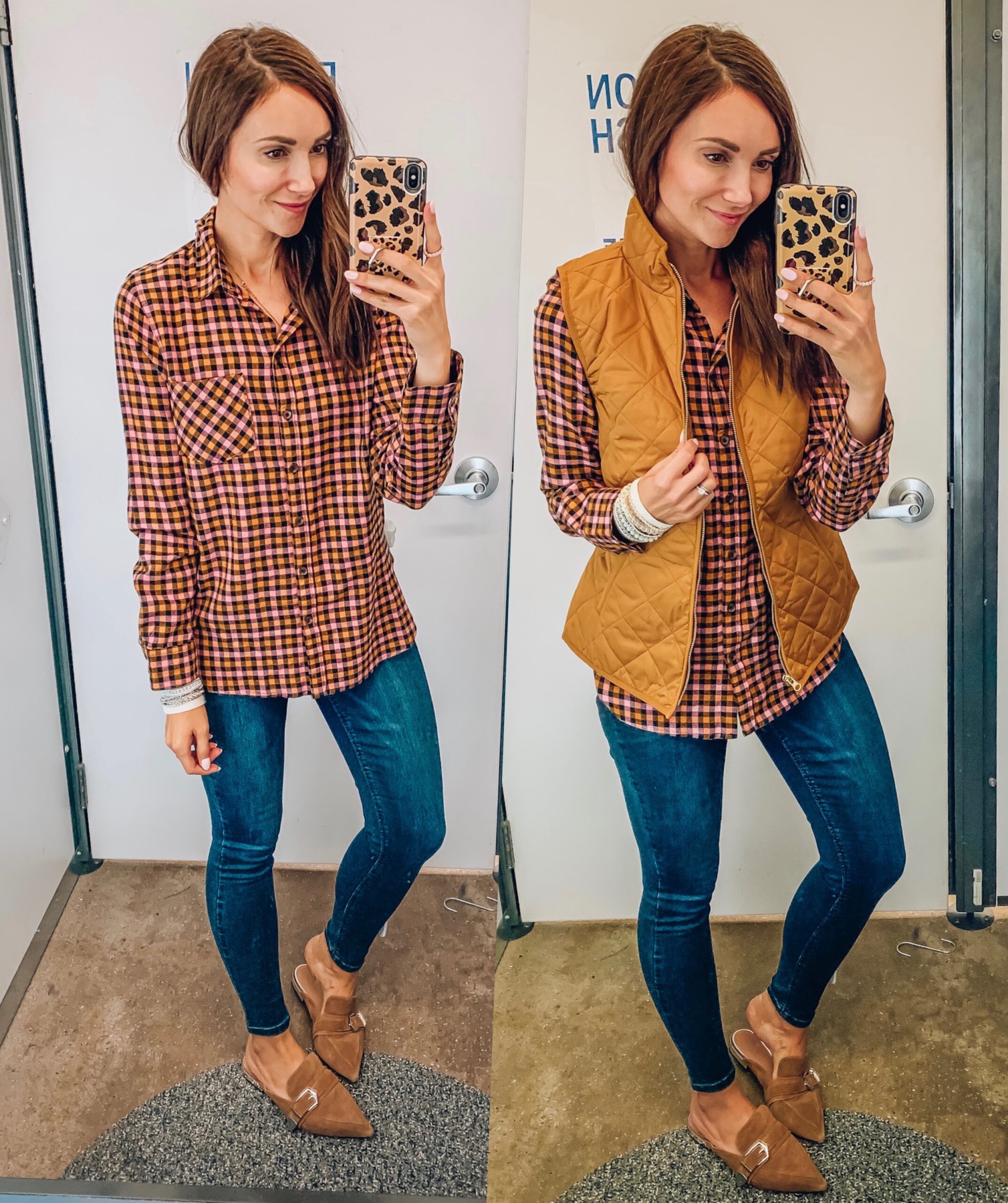 VEST, FLANNEL, JEANS, FALL OUTFIT