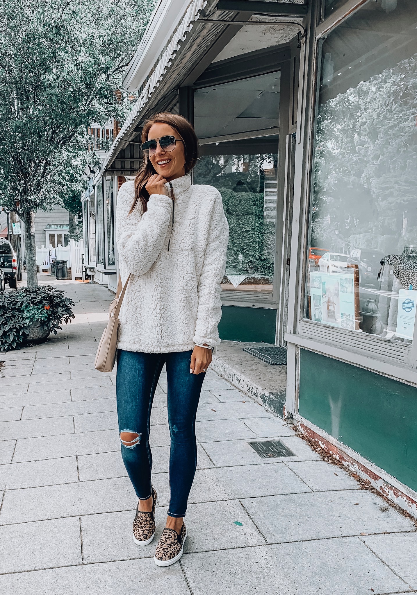 Sherpa sweater top outfits