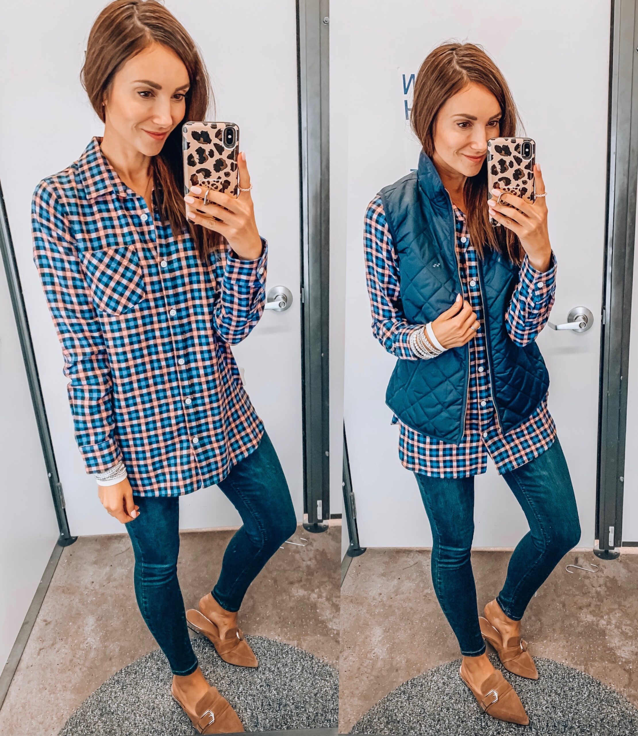 VEST, FLANNEL, JEANS, FALL OUTFIT