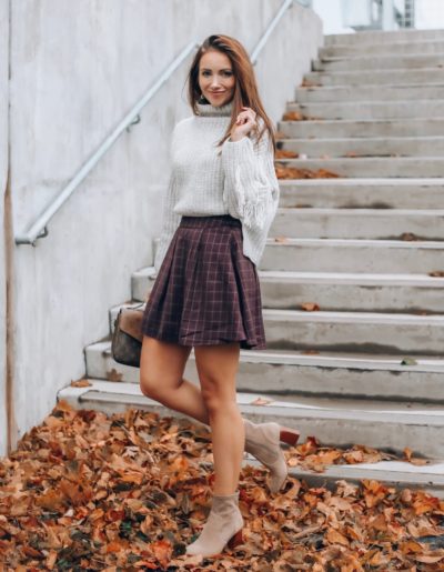 Sweater, Plaid Skirt 