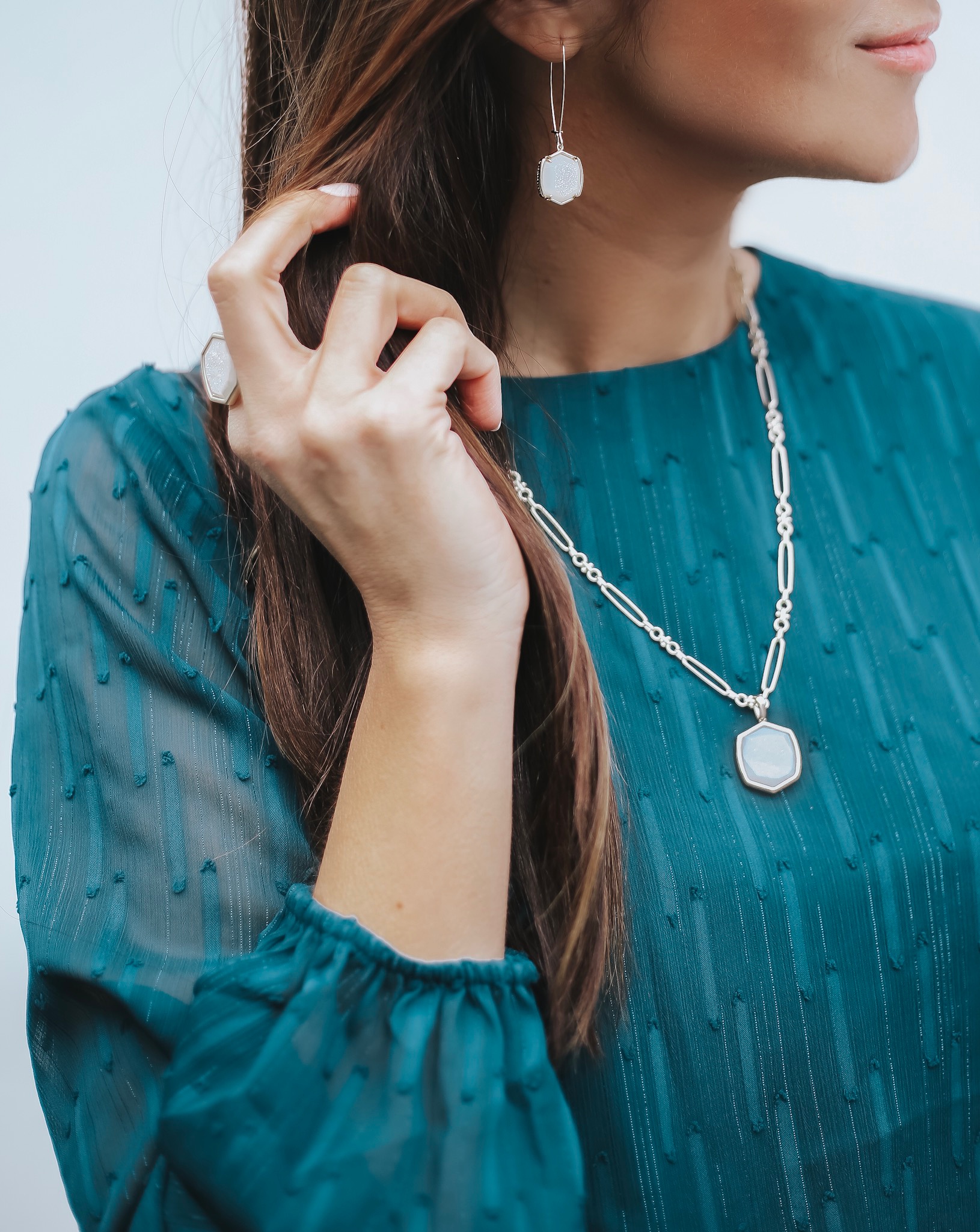 pretty holiday jewelry, kendra scott earrings and kendra scott necklace