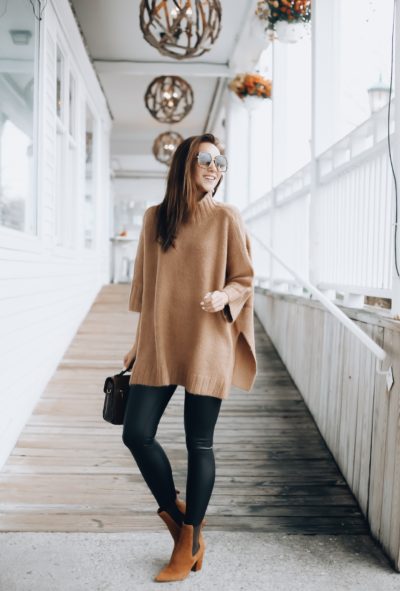 Poncho, Vegan Leather Leggings