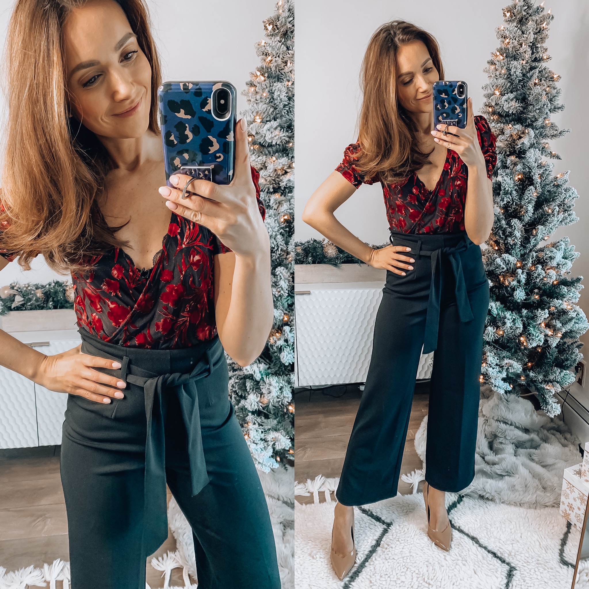 Bodysuit and wide leg pants, thanksgiving outfit idea