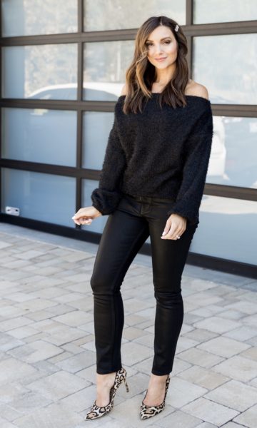 Off the shoulder sweater, black jeans