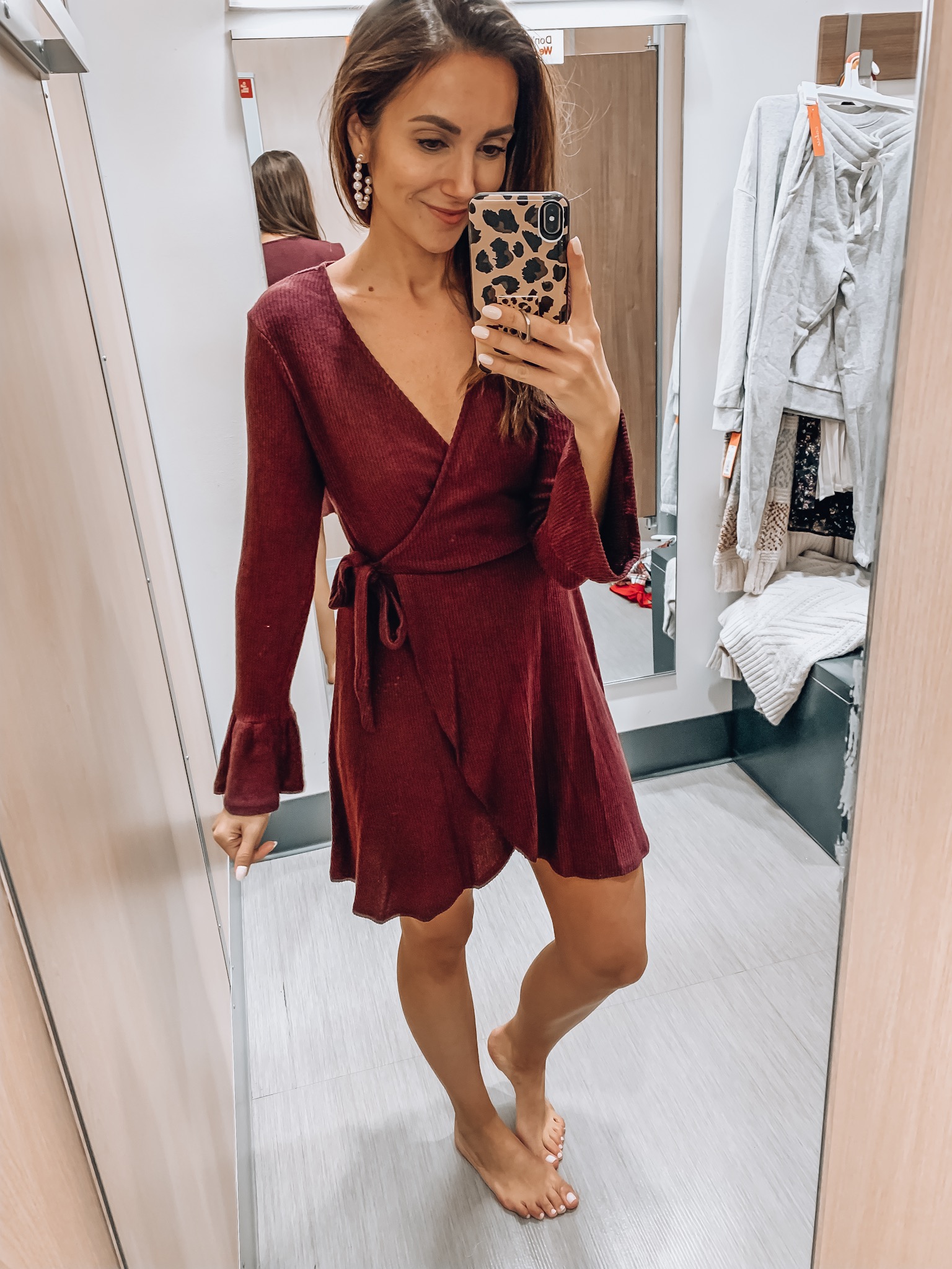 Burgandy Sweater Wrap Dress, Holiday Party Dress, Fall Style