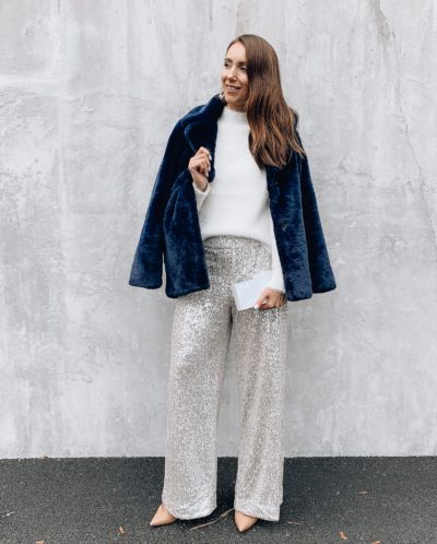 Banana Republic Coat, Sequin Pants, Sweater