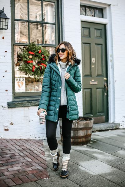 Hollister Sherpa Puffer Jacket, Hollister jeggings, Winter outerwear style