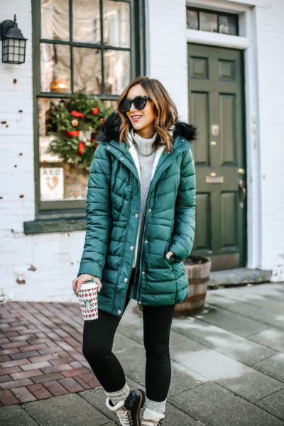 Hollister Sherpa Puffer Jacket, Hollister Jeggings, Winter Outerwear Style