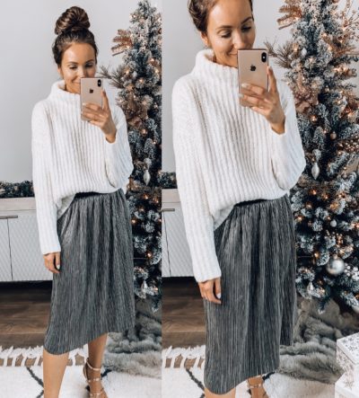 Walmart Sweater, Pleated Skirt