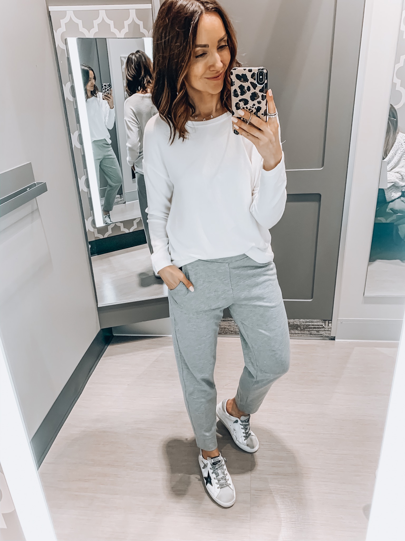 woman wearing casual wear, long tee and joggers