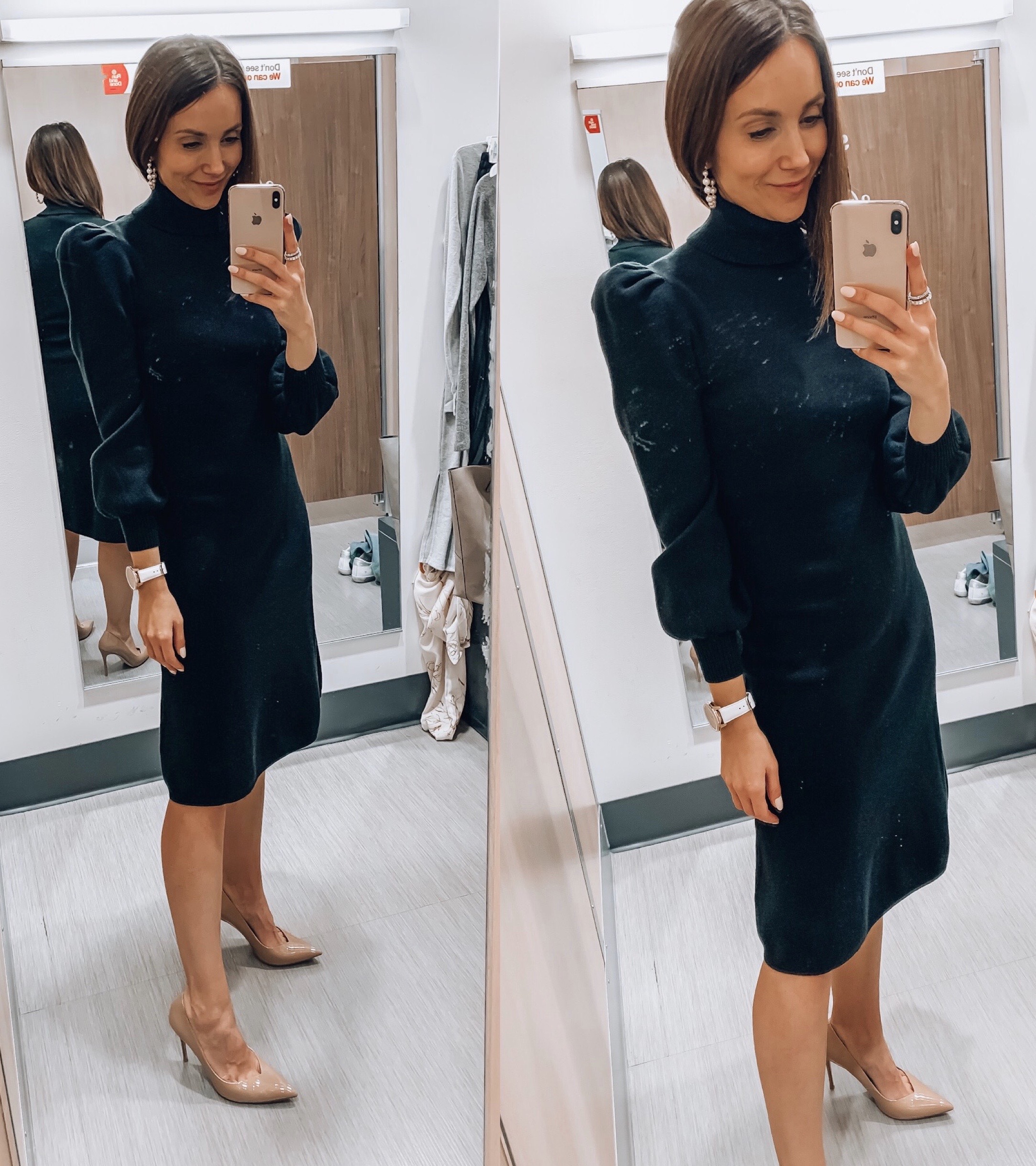 woman wearing black sweater dress