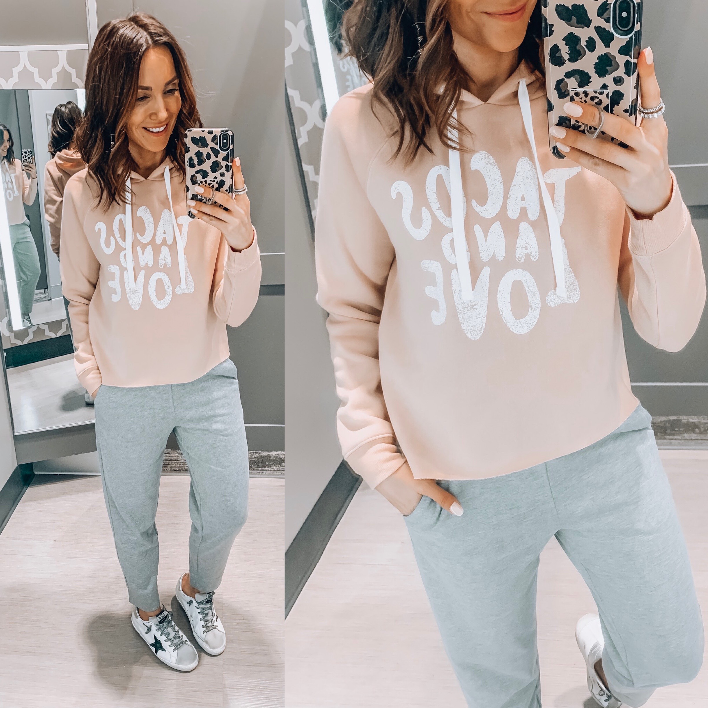 woman wearing casual wear, sweatshirt, joggers