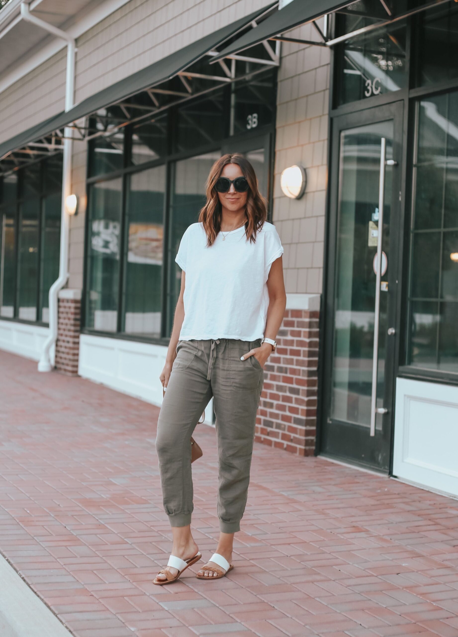 linen joggers and white tee 