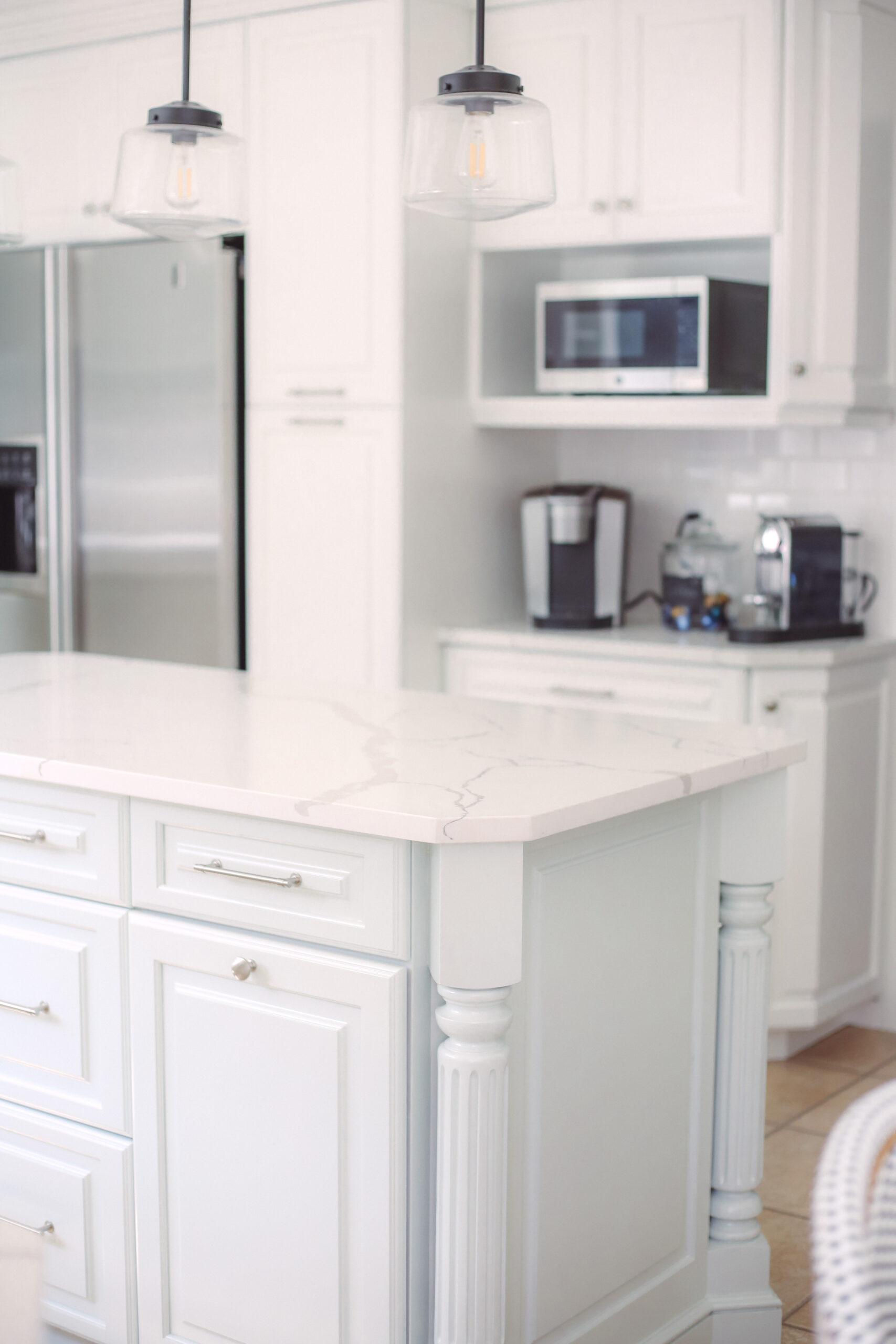 kitchen update, painted white cabinets in sherwin williams pure white and sherwin williams sea salt