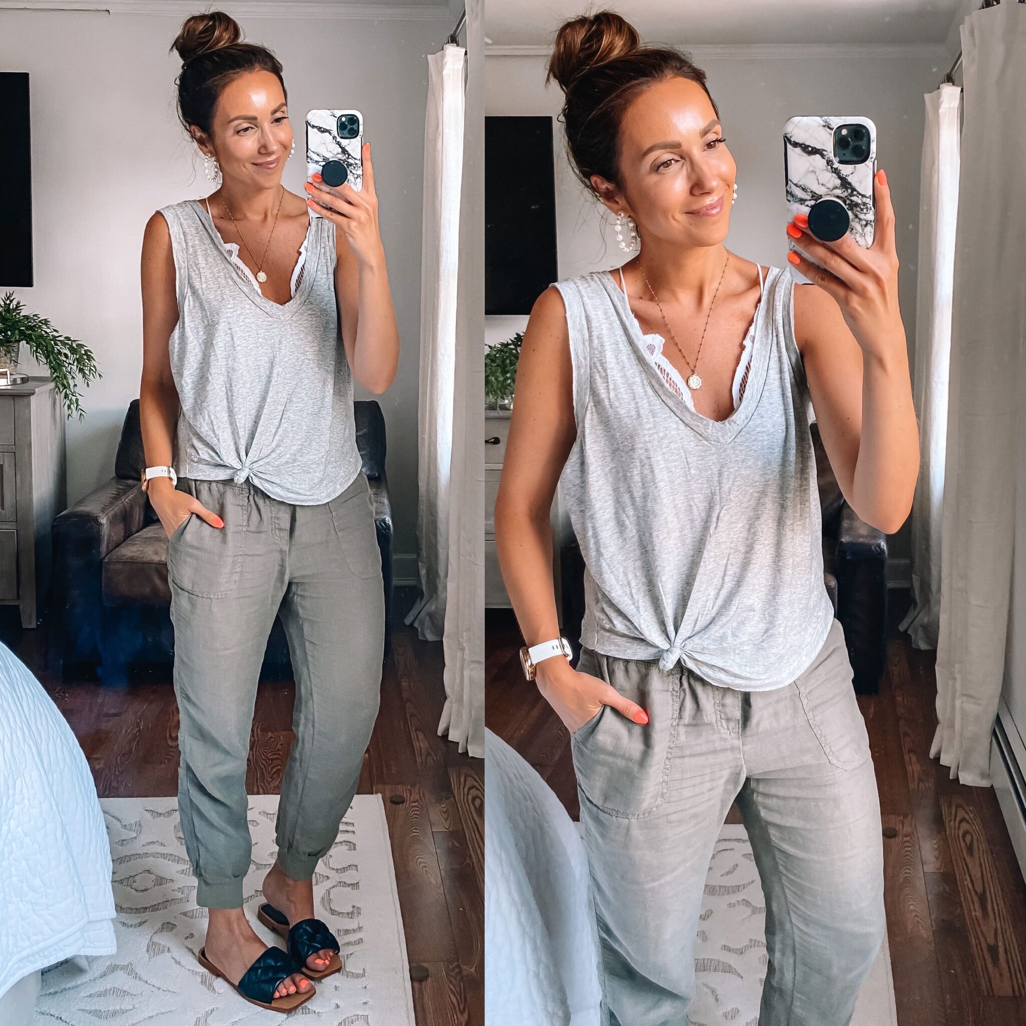 spring outfit with linen joggers
