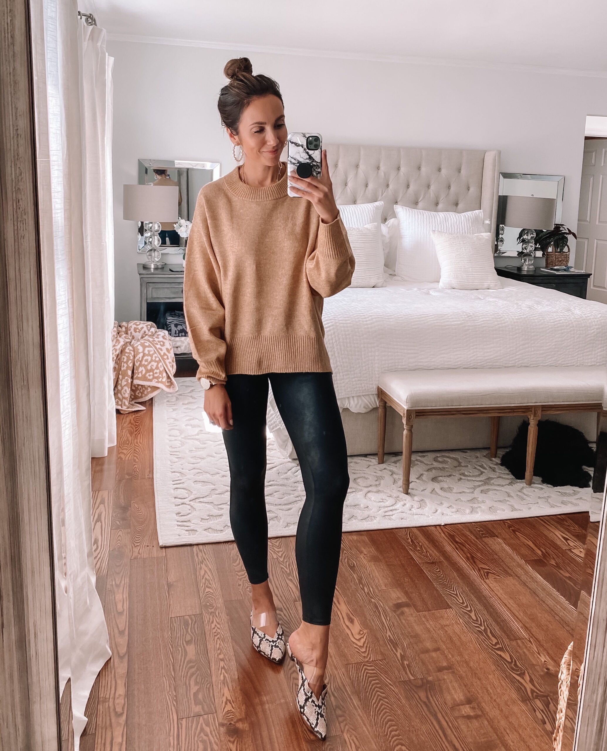 target finds, oversized sweater, faux leather leggings, fall outfit idea