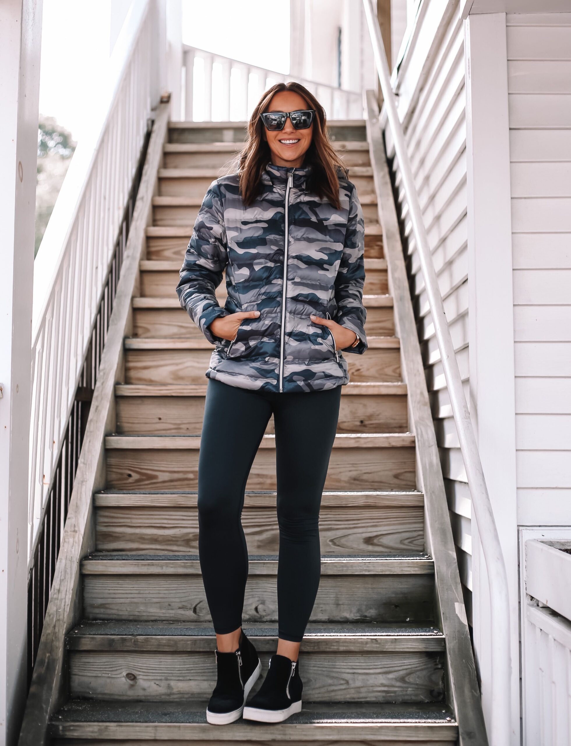 walmart camo puffer jacket, fall outfit idea, fall jacket