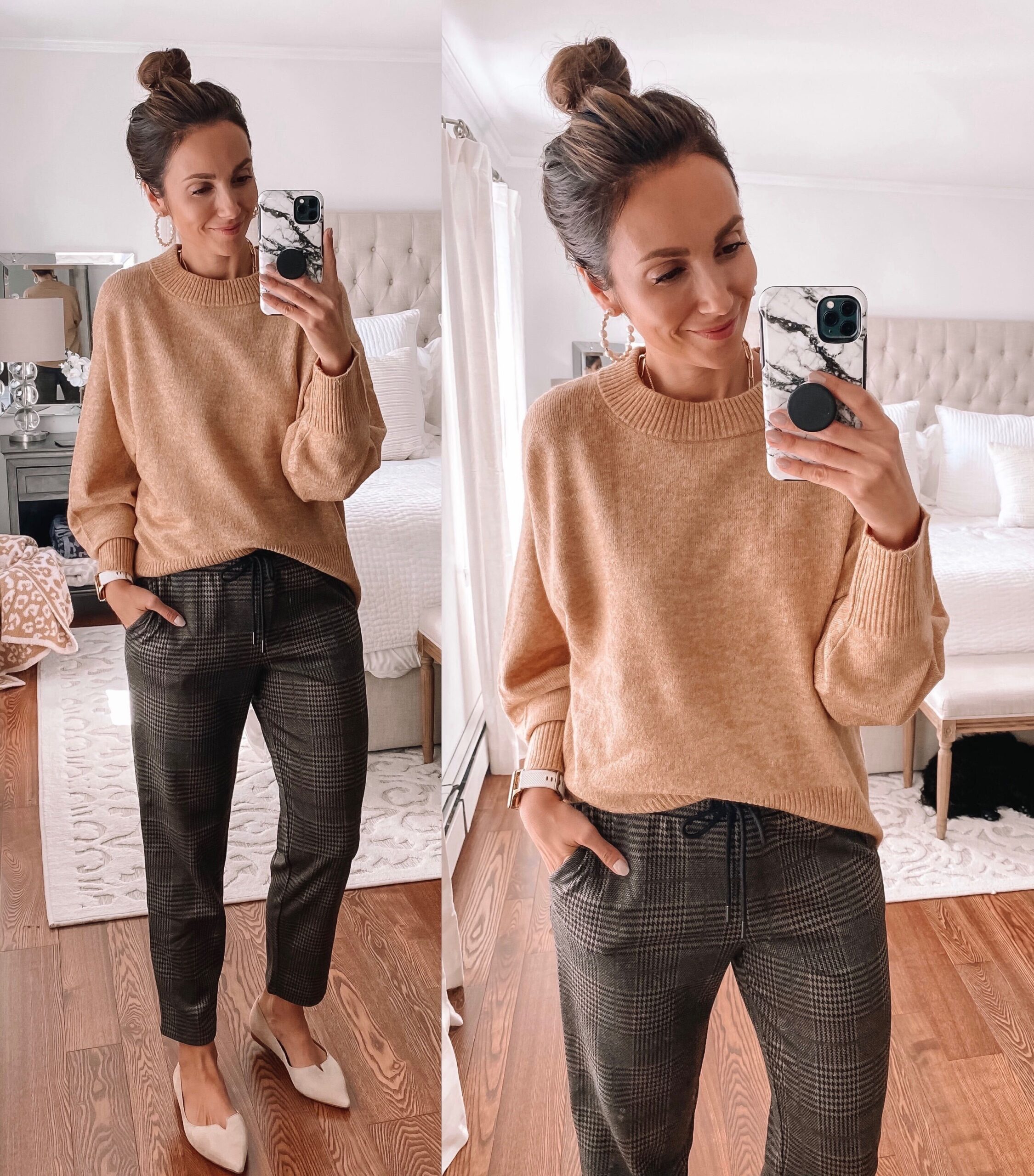 target finds, cream sweater, plaid joggers, workwear style