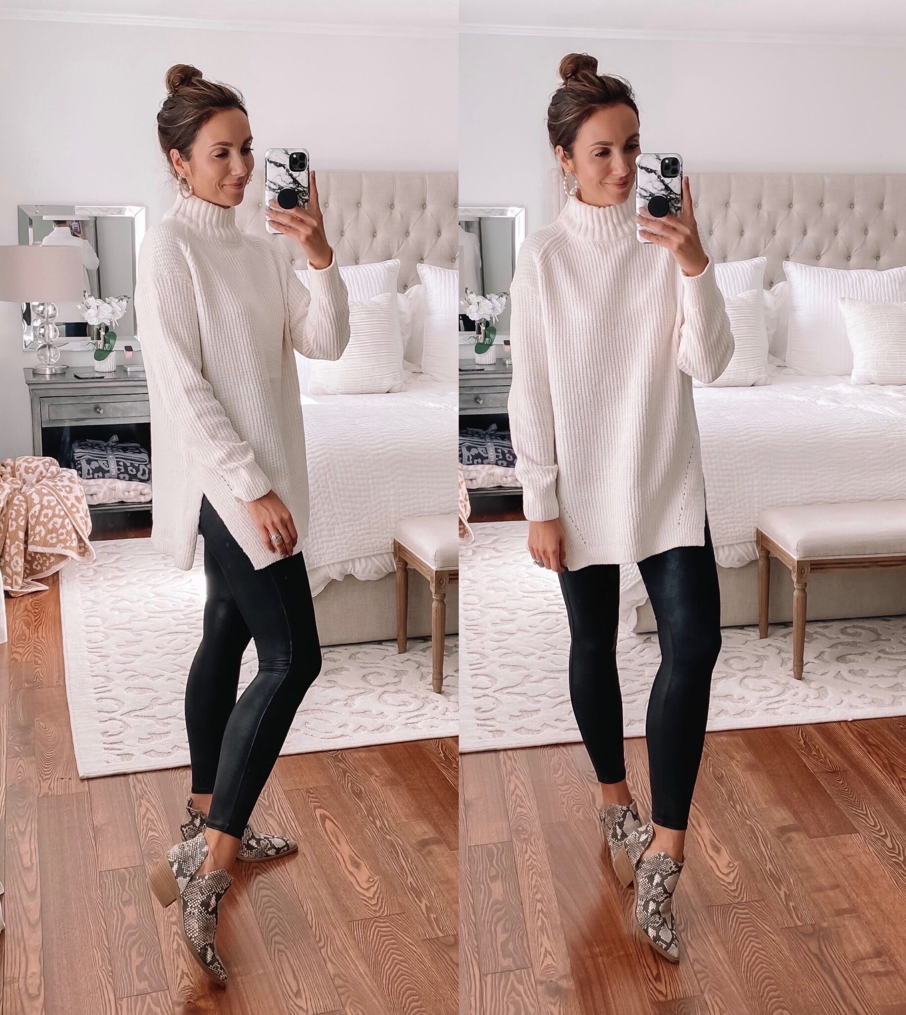 target sweater, faux leather leggings, fall outfit idea