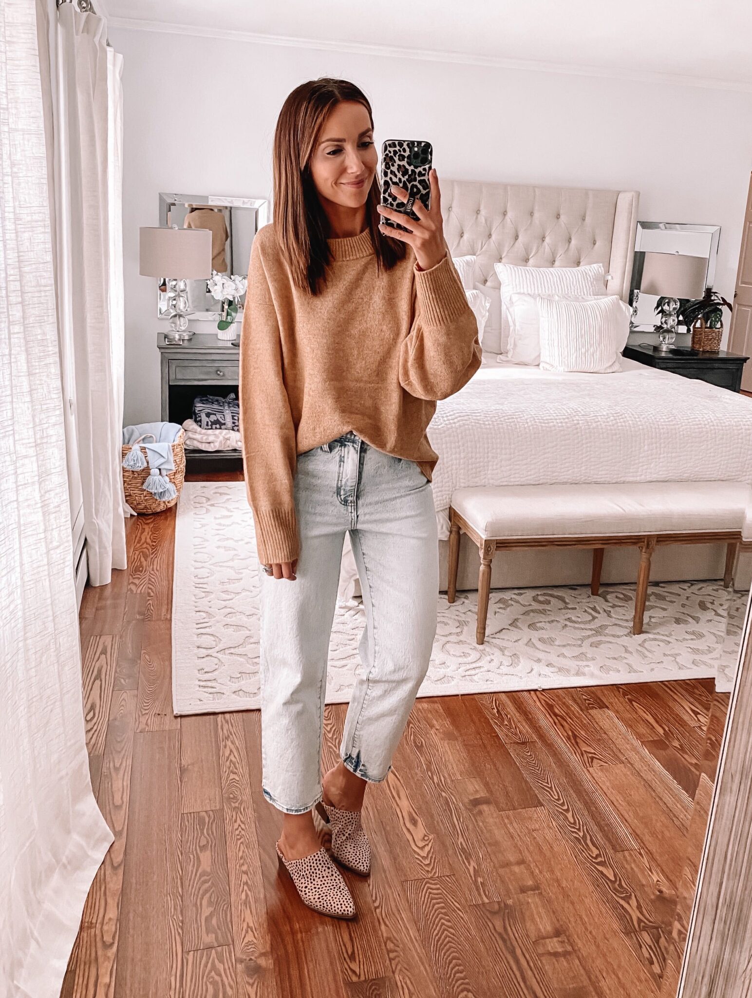 target brown sweater with jeans, fall outfit idea