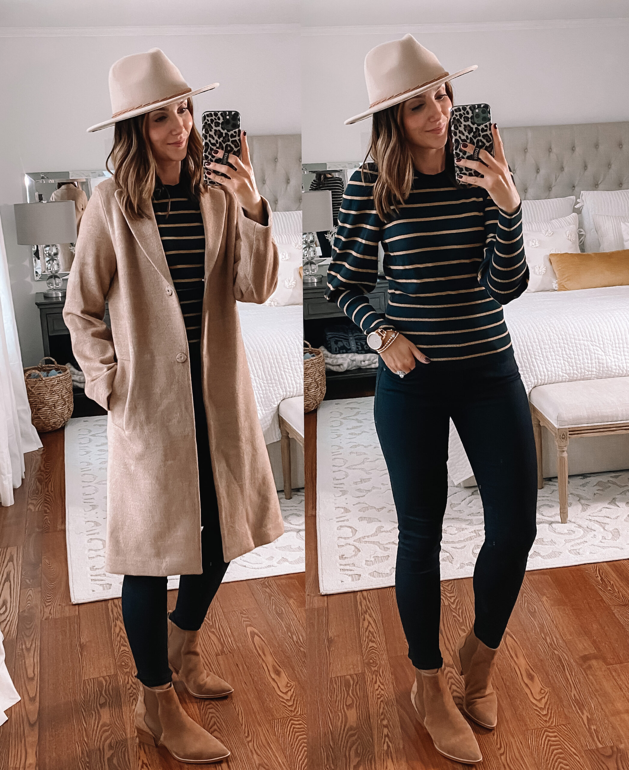 target style, fall fashion, striped top, black denim